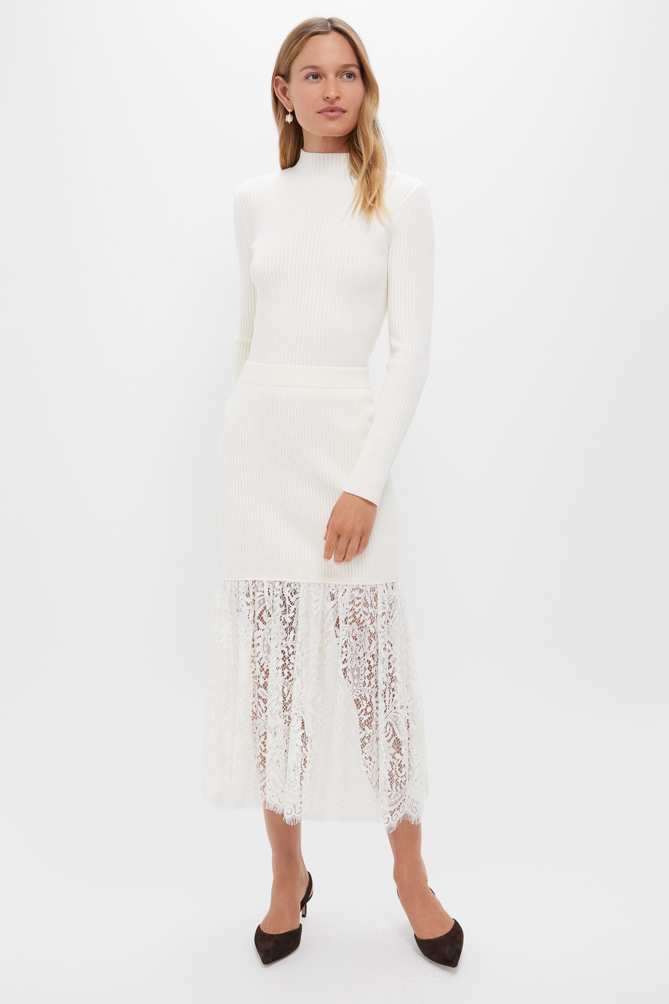 Cream Knit Kori Lace Midi Skirt