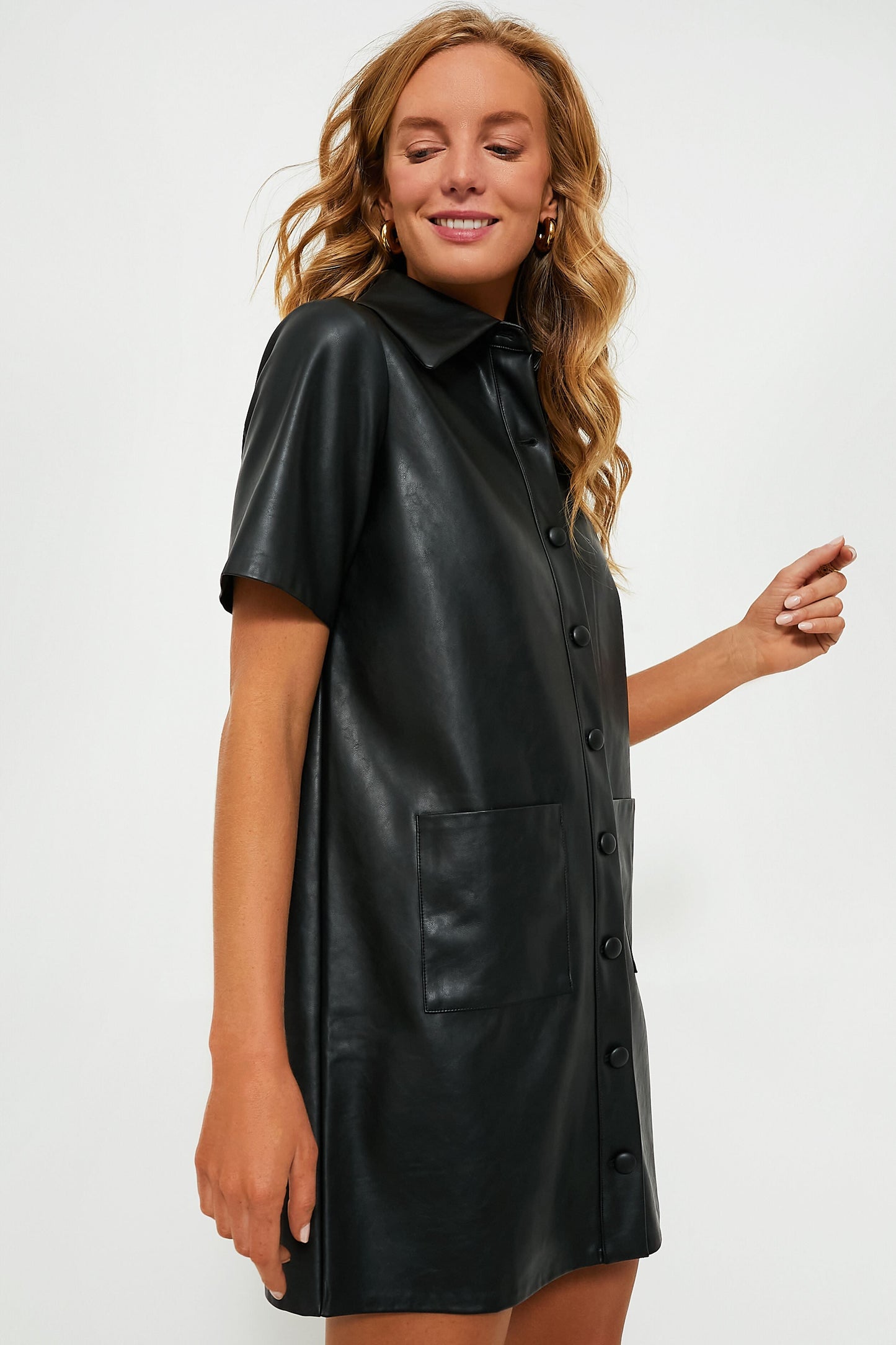 Black Leather Violetta Shirt Dress