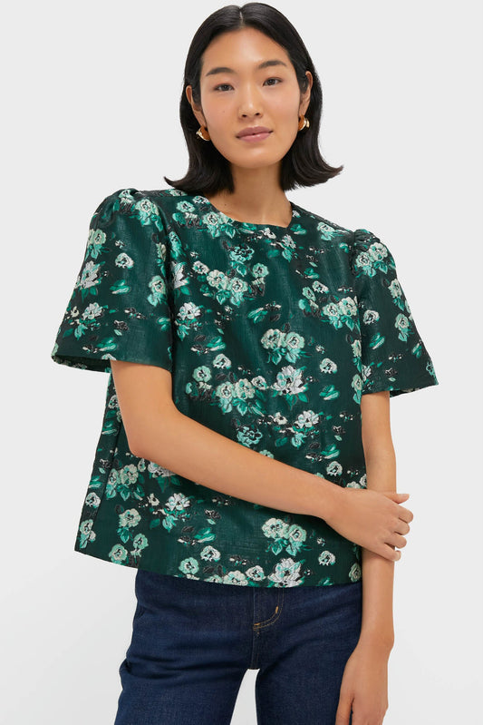Emerald Magnolia Floral Jacquard Lyla Blouse
