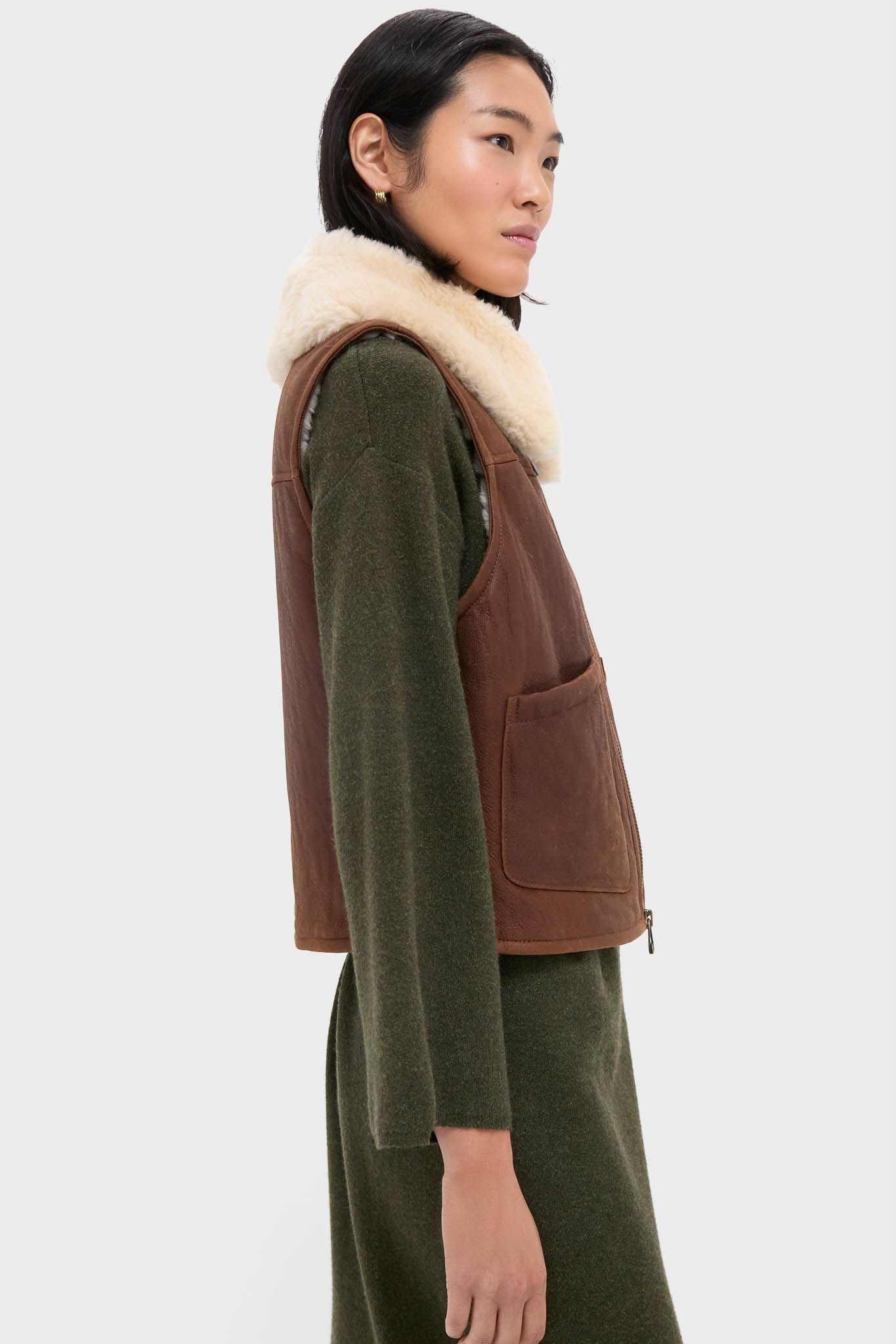 Pale Russet and Spring Beige Merino Shearling Leather Skin Vest