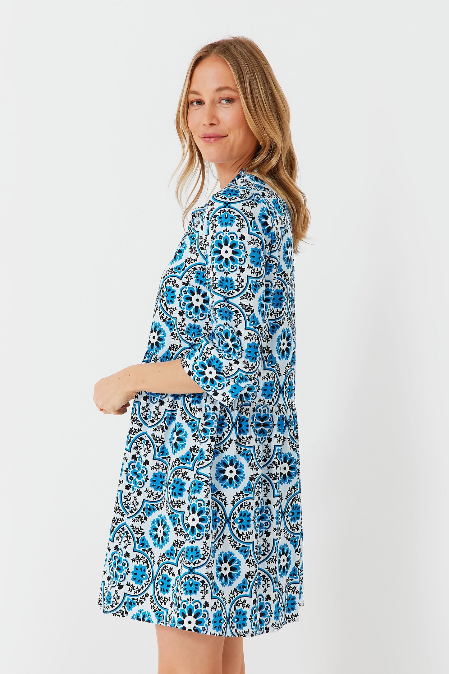 Blue Medallion Royal Shirt Dress