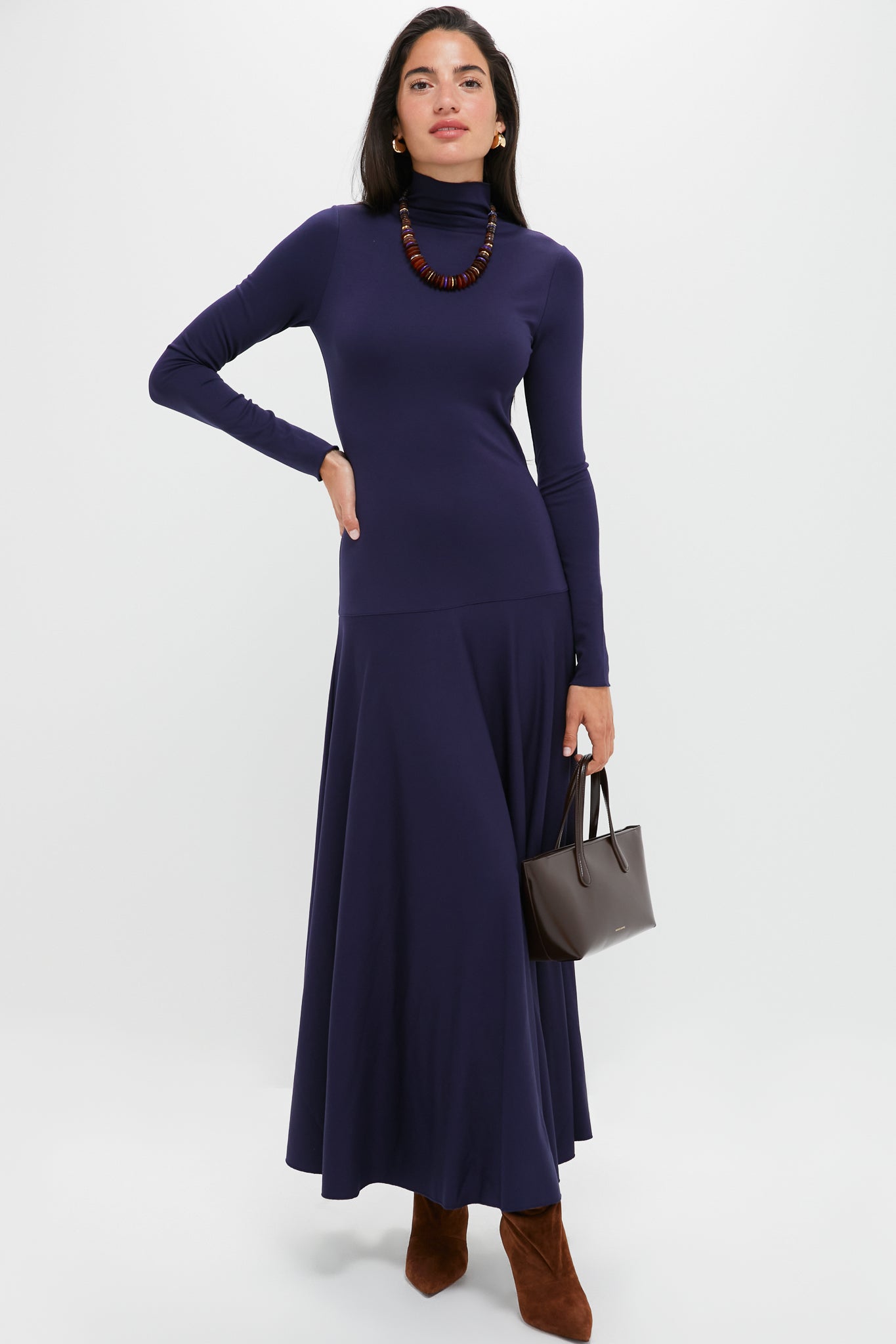 Ink Lux Jersey Knit Turtleneck Long Sleeve A-Line Dress