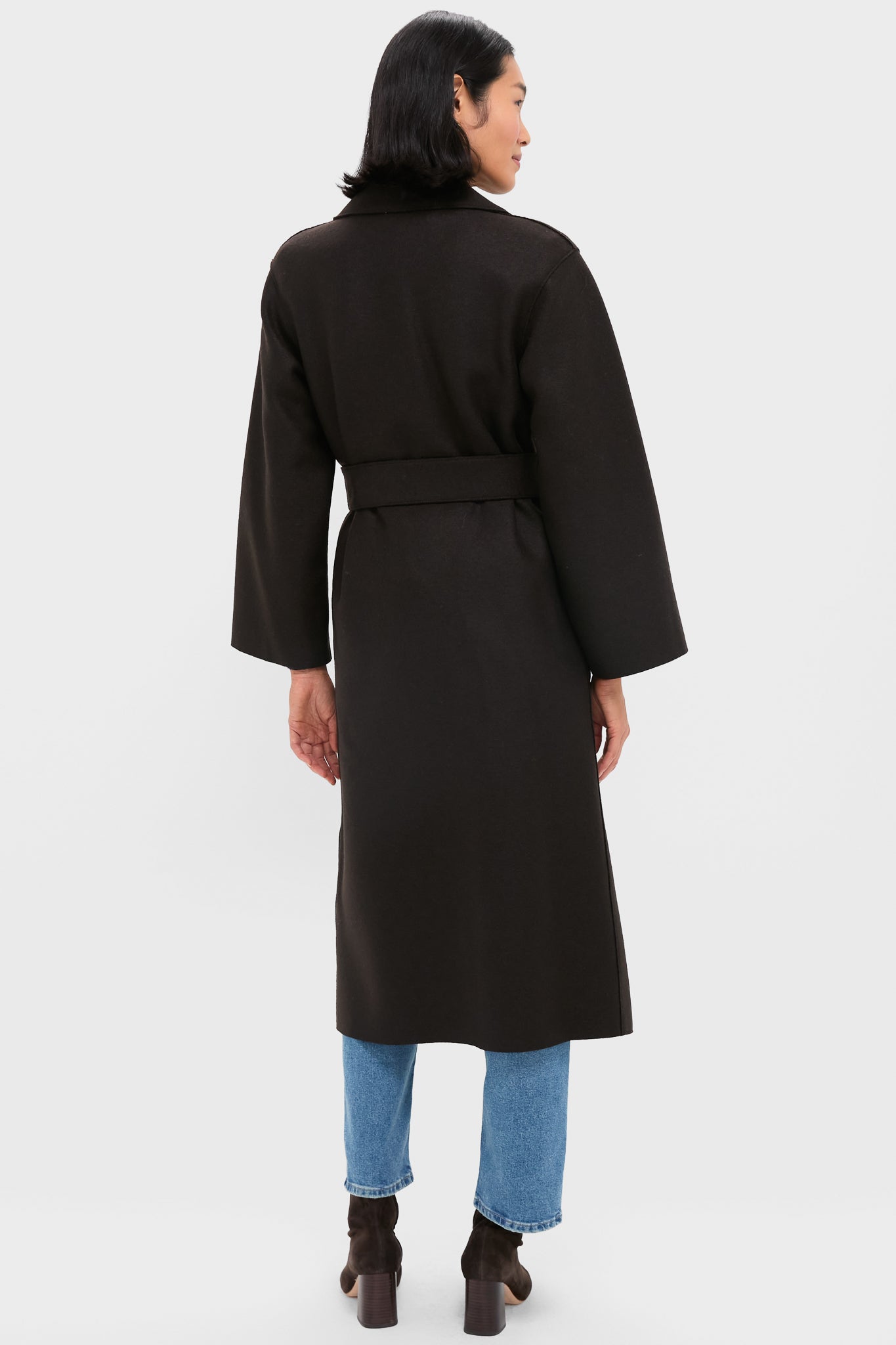 Dark Brown Belted Clutch Pressed Wool Coat