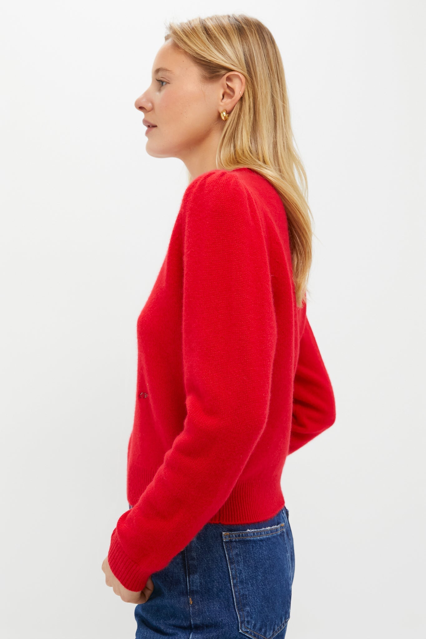 Martin Red Cashmere Puff Sleeve Macy Crewneck Sweater