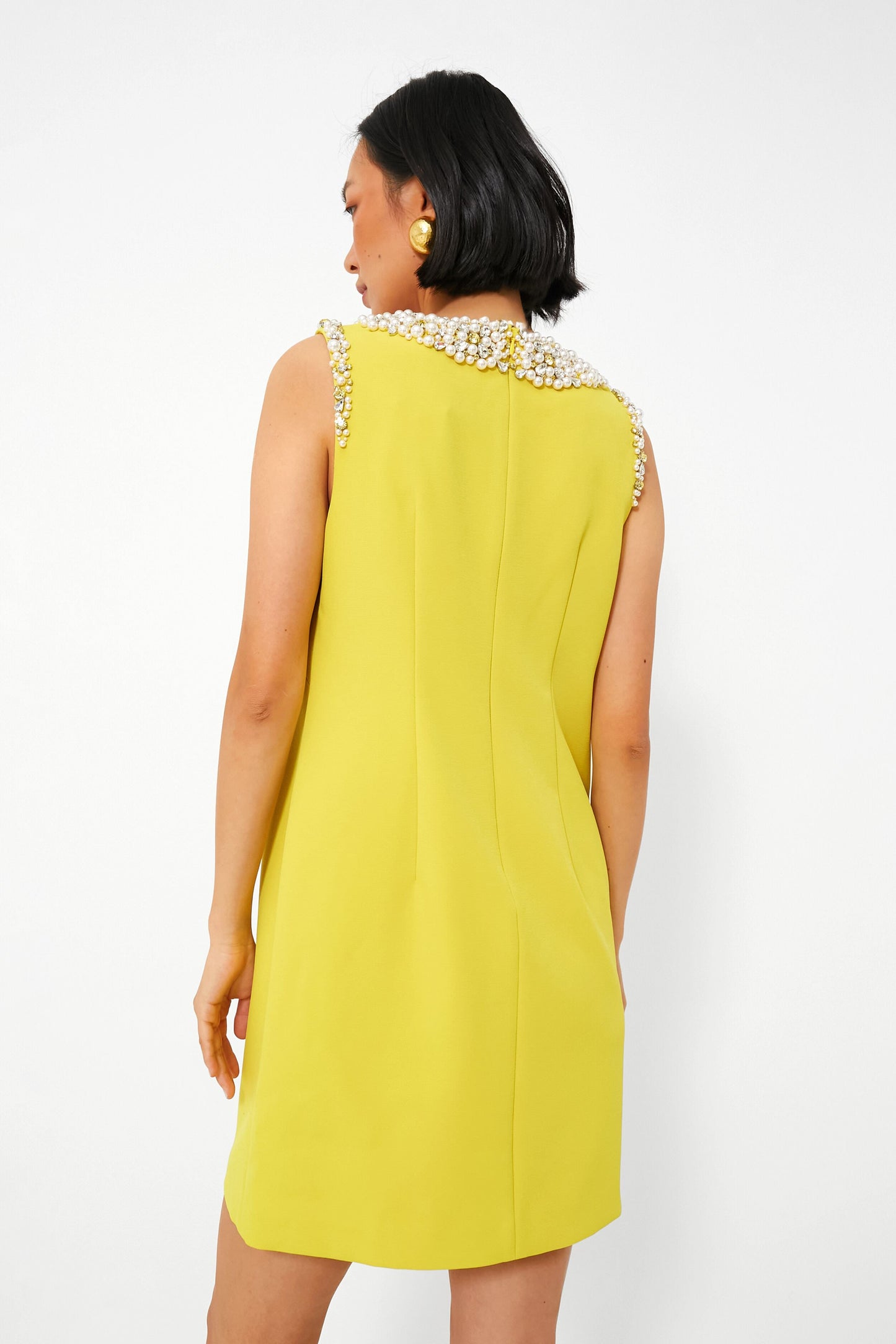 Chartreuse Jeweled Crepe Shift Dress