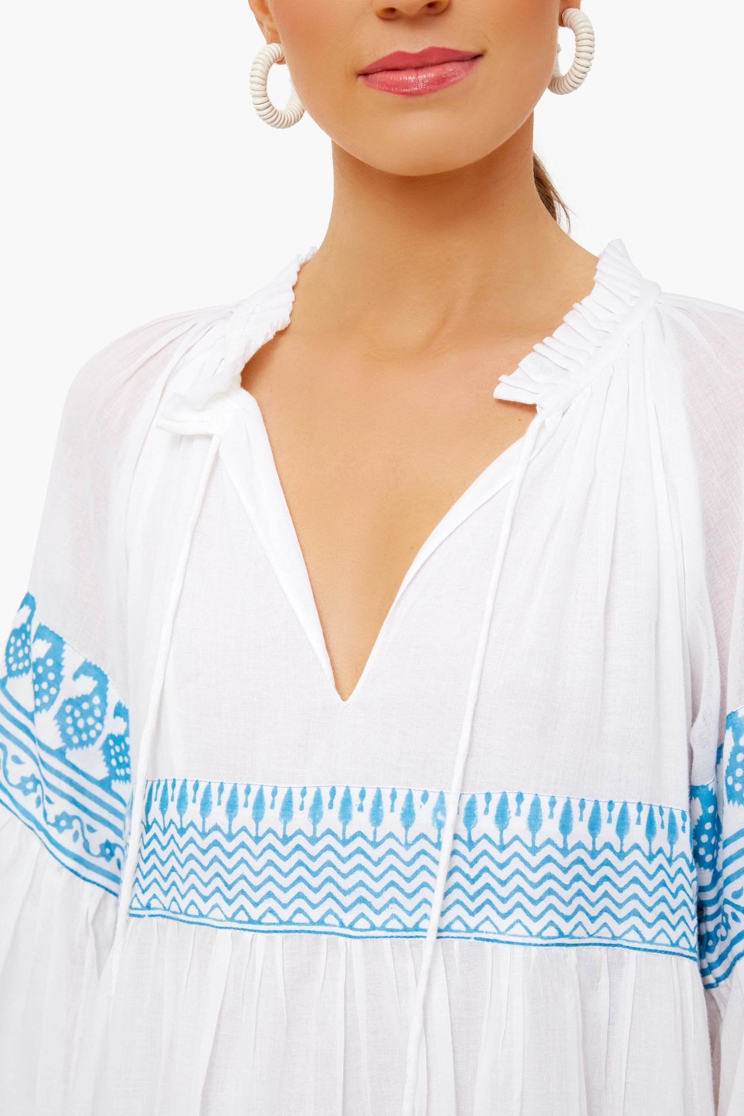 Santorini Blue Balloon Sleeve Short Dress