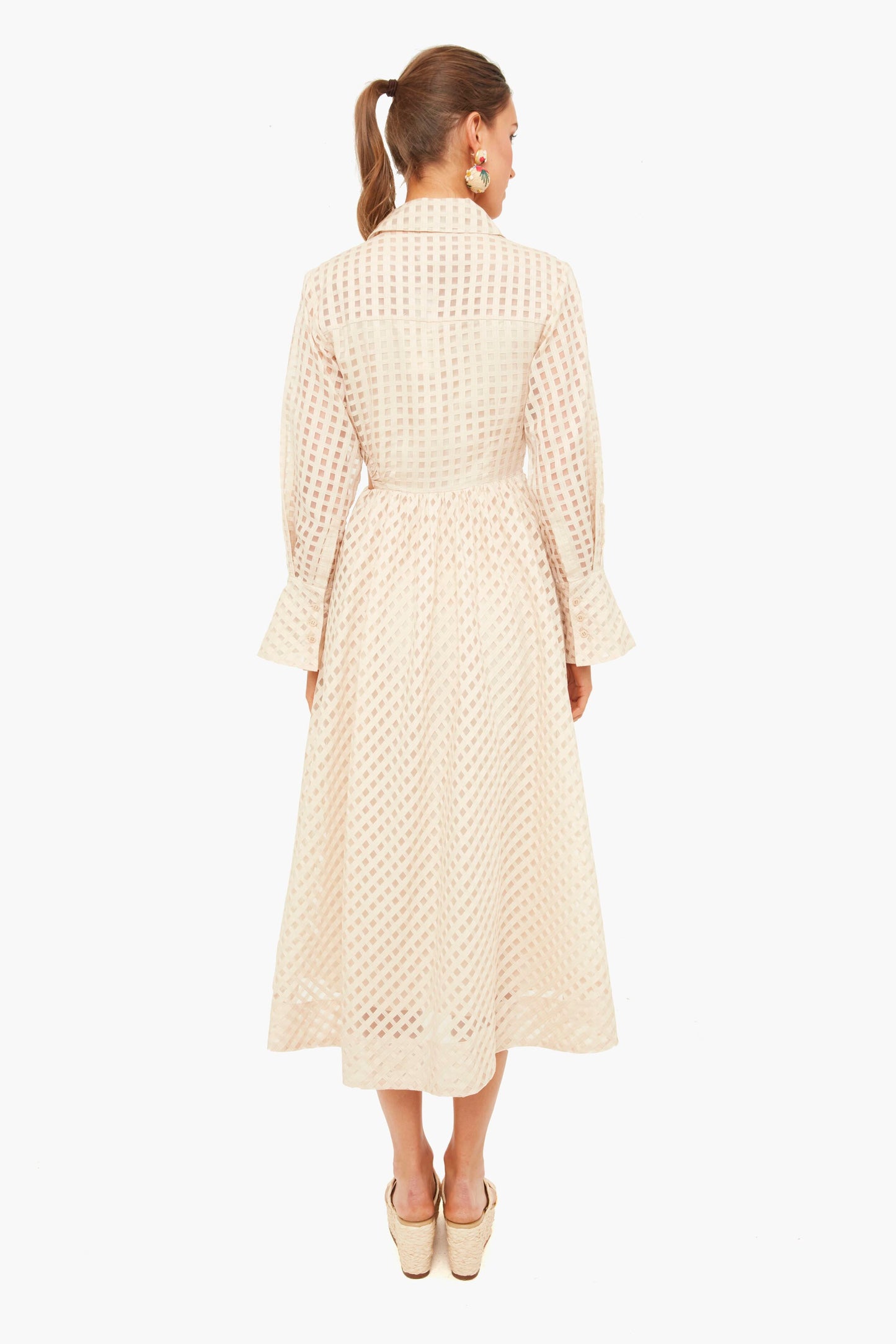 Champagne Allie Sheer Windowpane Cut Out Shirt Dress