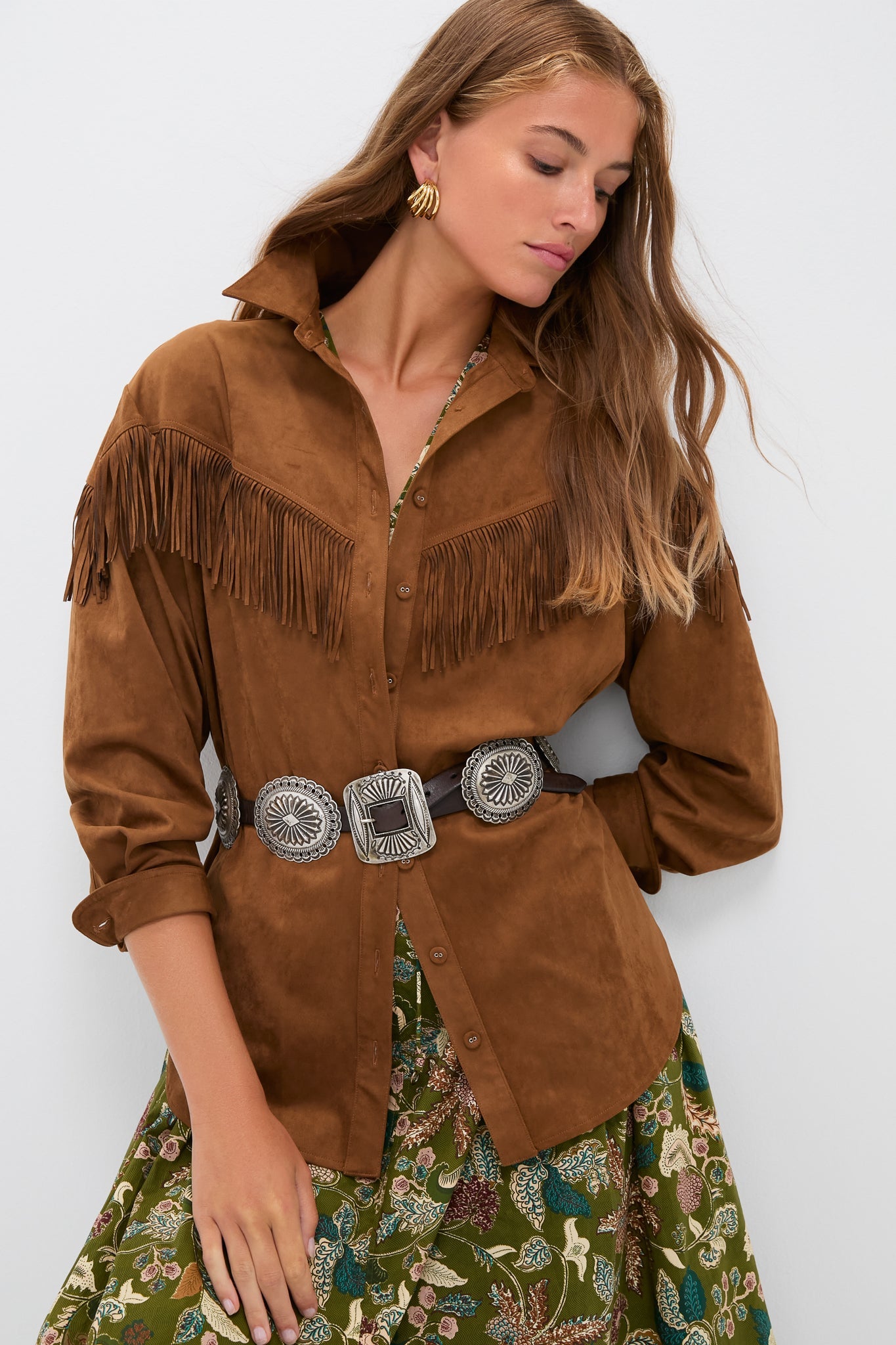 Taupe Clea Fringe Shirt