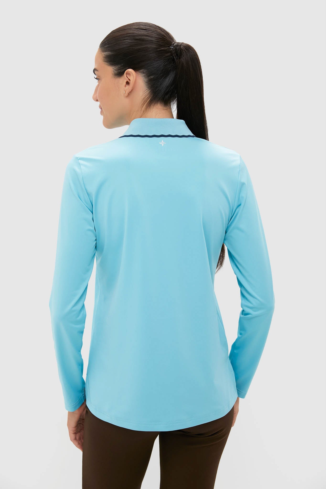 Milky Blue Long Sleeve Performance Jersey Caroline Polo