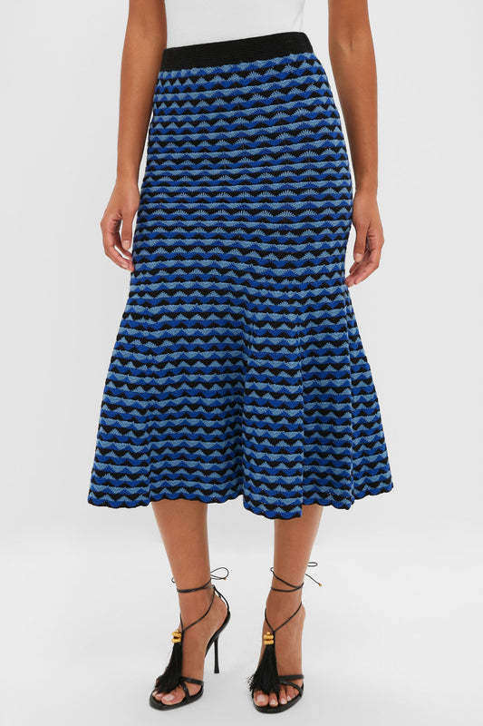 Blue and Black Profundo Midi Skirt