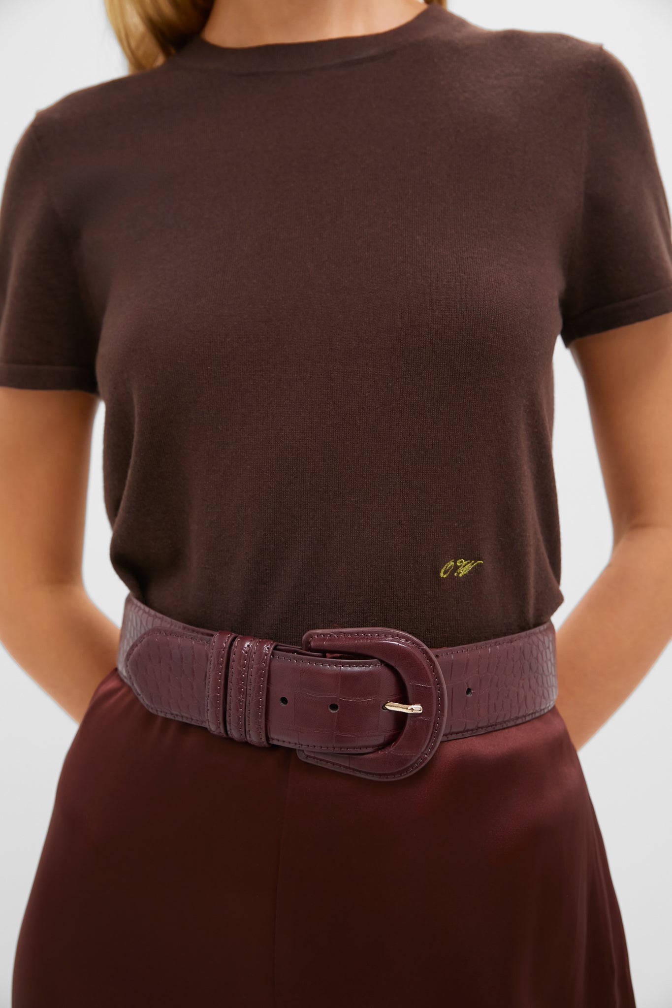 Oxblood Croc-Embossed Waist Belt