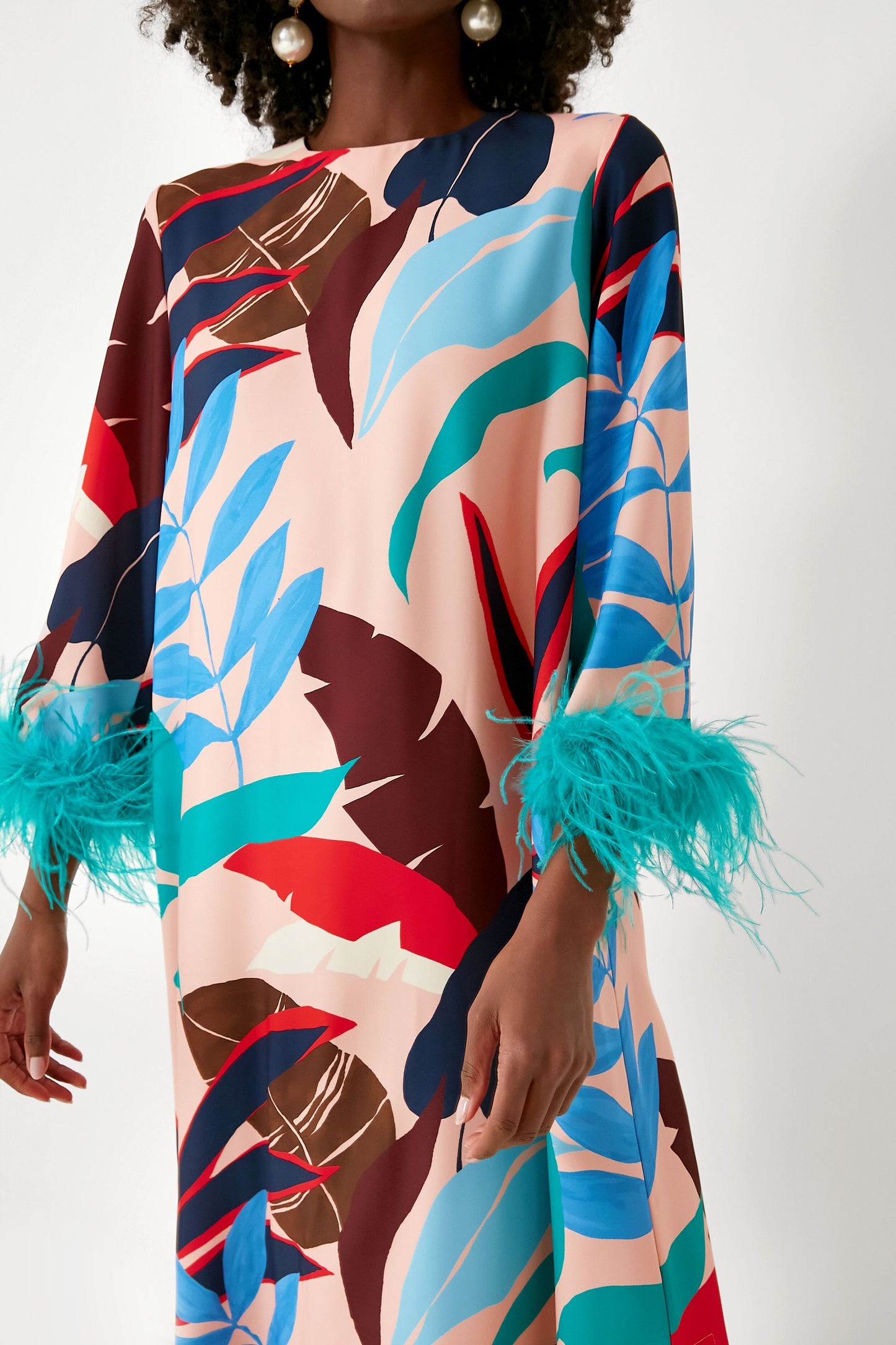 Vibrant Palm Feather Jamie Dress
