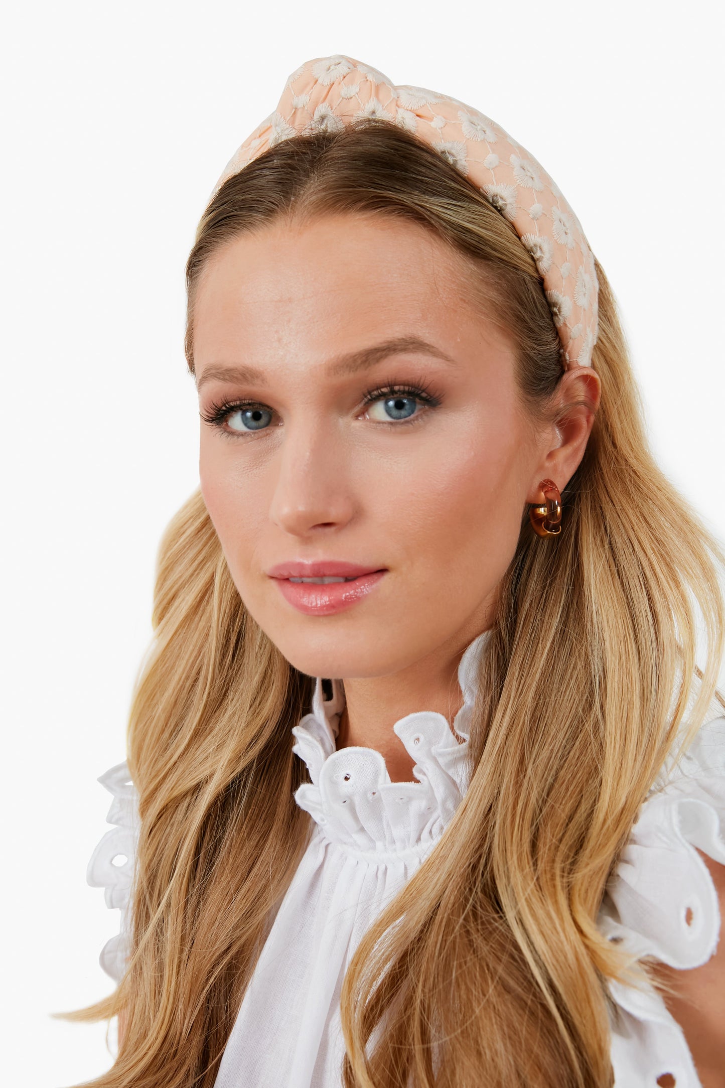 Peach Blossom Daisy Eyelet Knotted Headband