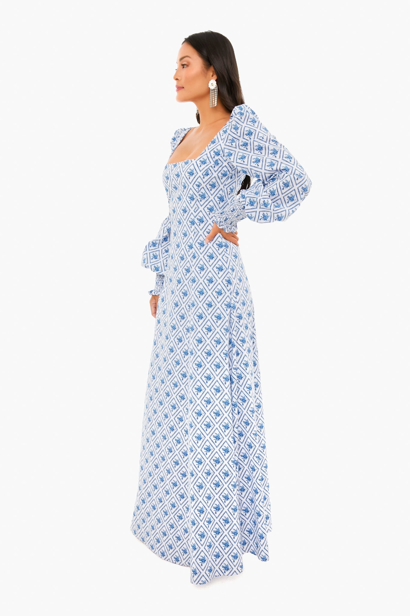 Blue Diamond Toile Elliot Maxi Dress