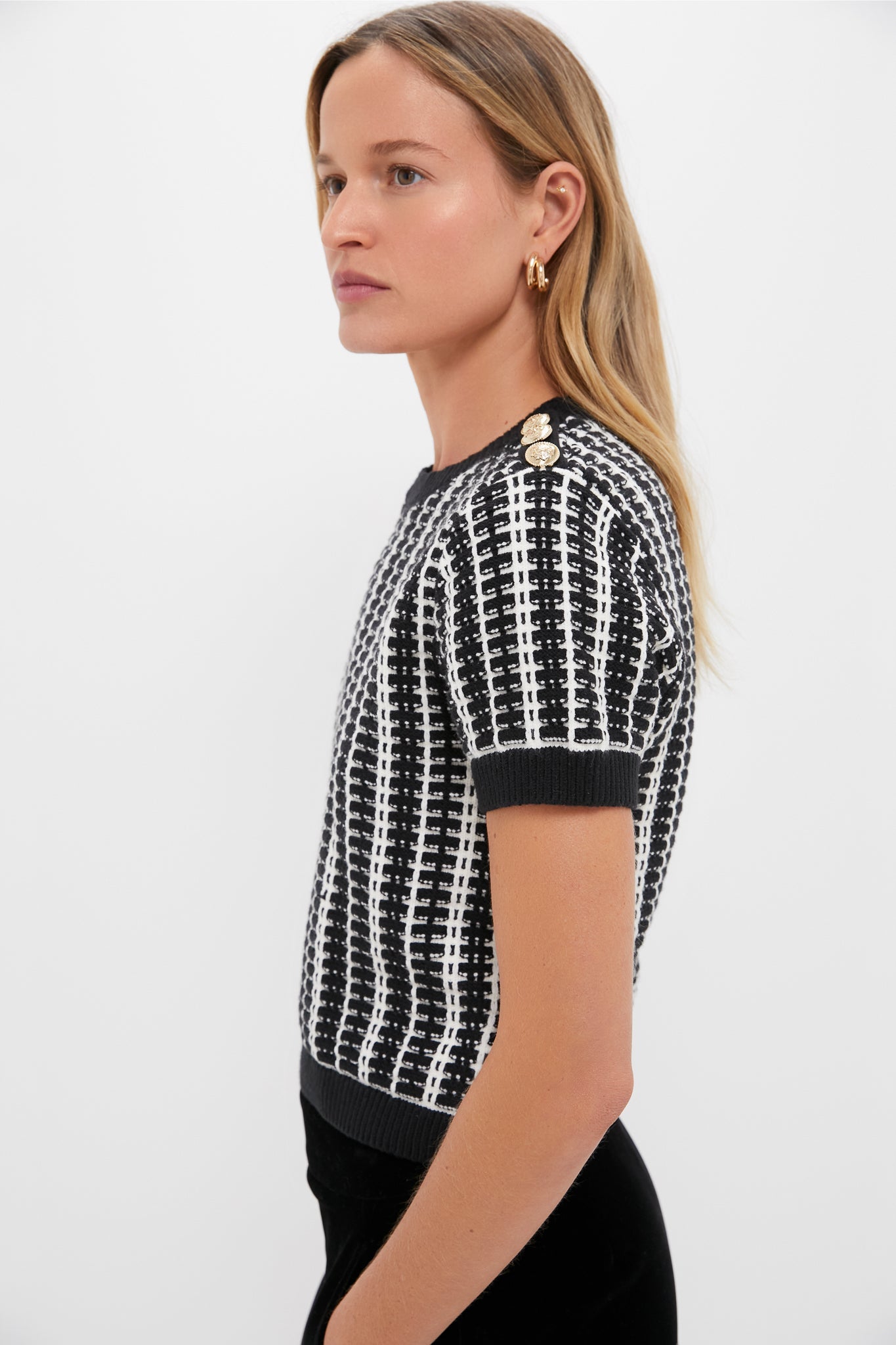 Black & White Woven Harley Short Sleeve Knit Top