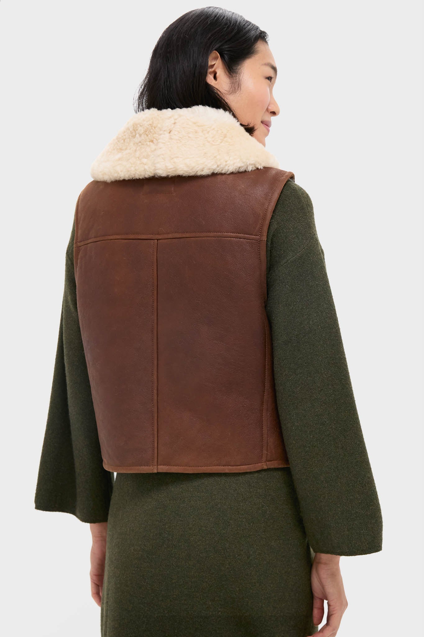 Pale Russet and Spring Beige Merino Shearling Leather Skin Vest