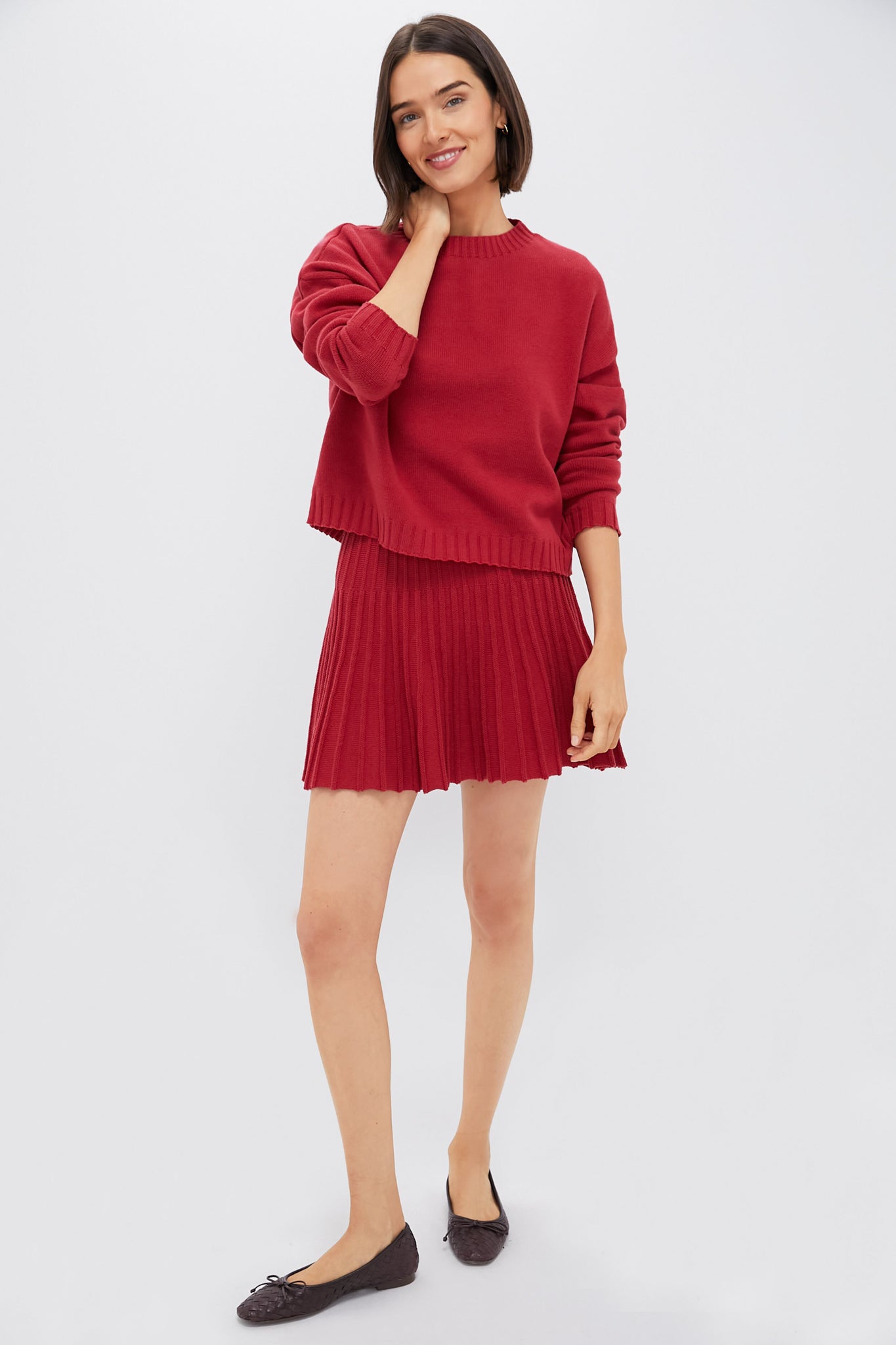 Red Knit Pleated Saylor Skirt