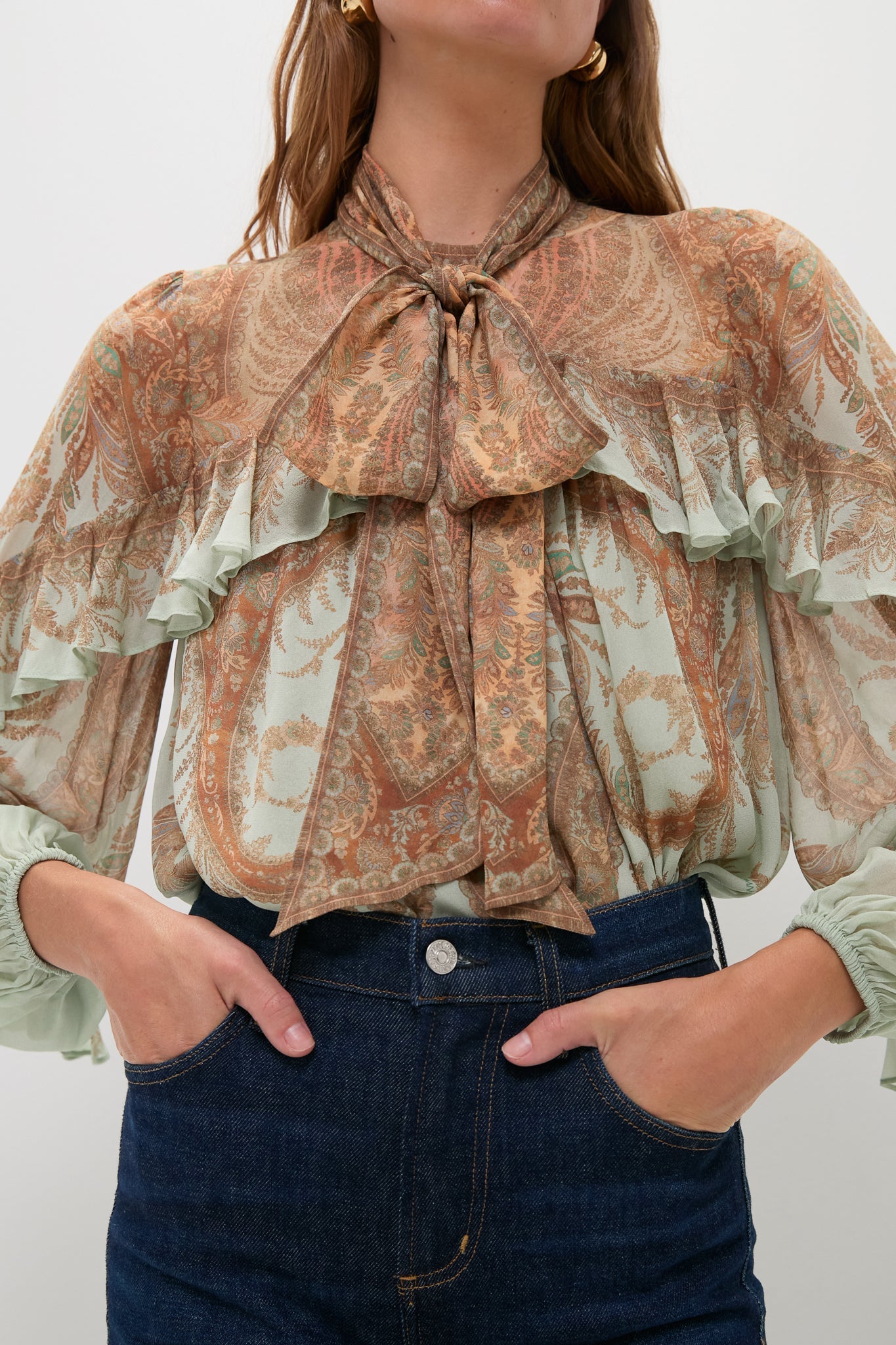 Mint Paisley Memento Flutter Blouse
