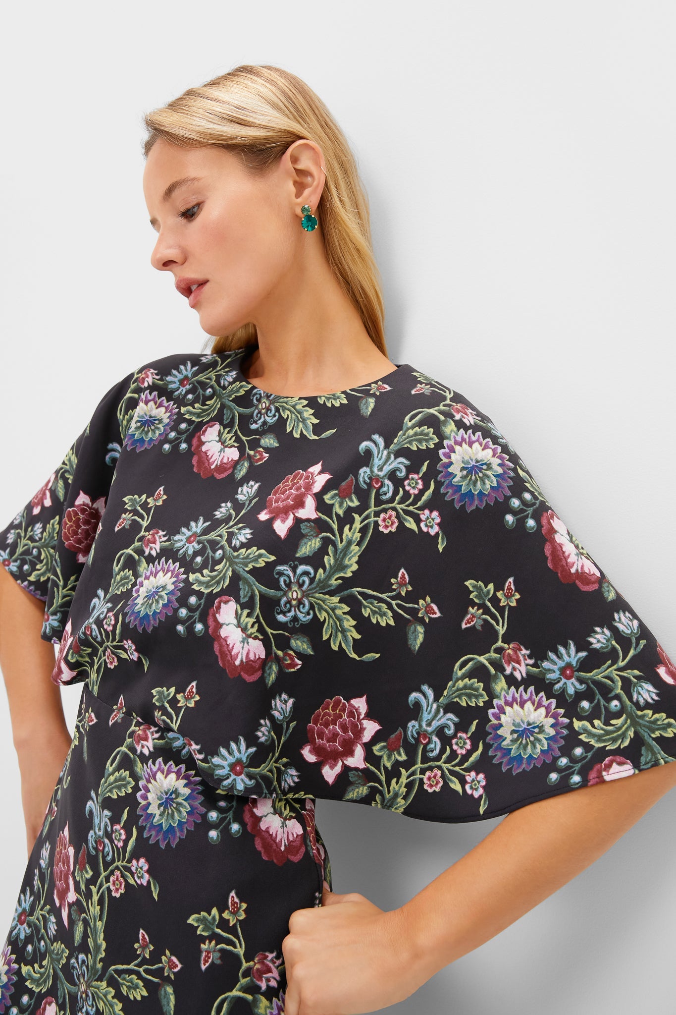 Midnight Moonflower Cape Leah Dress