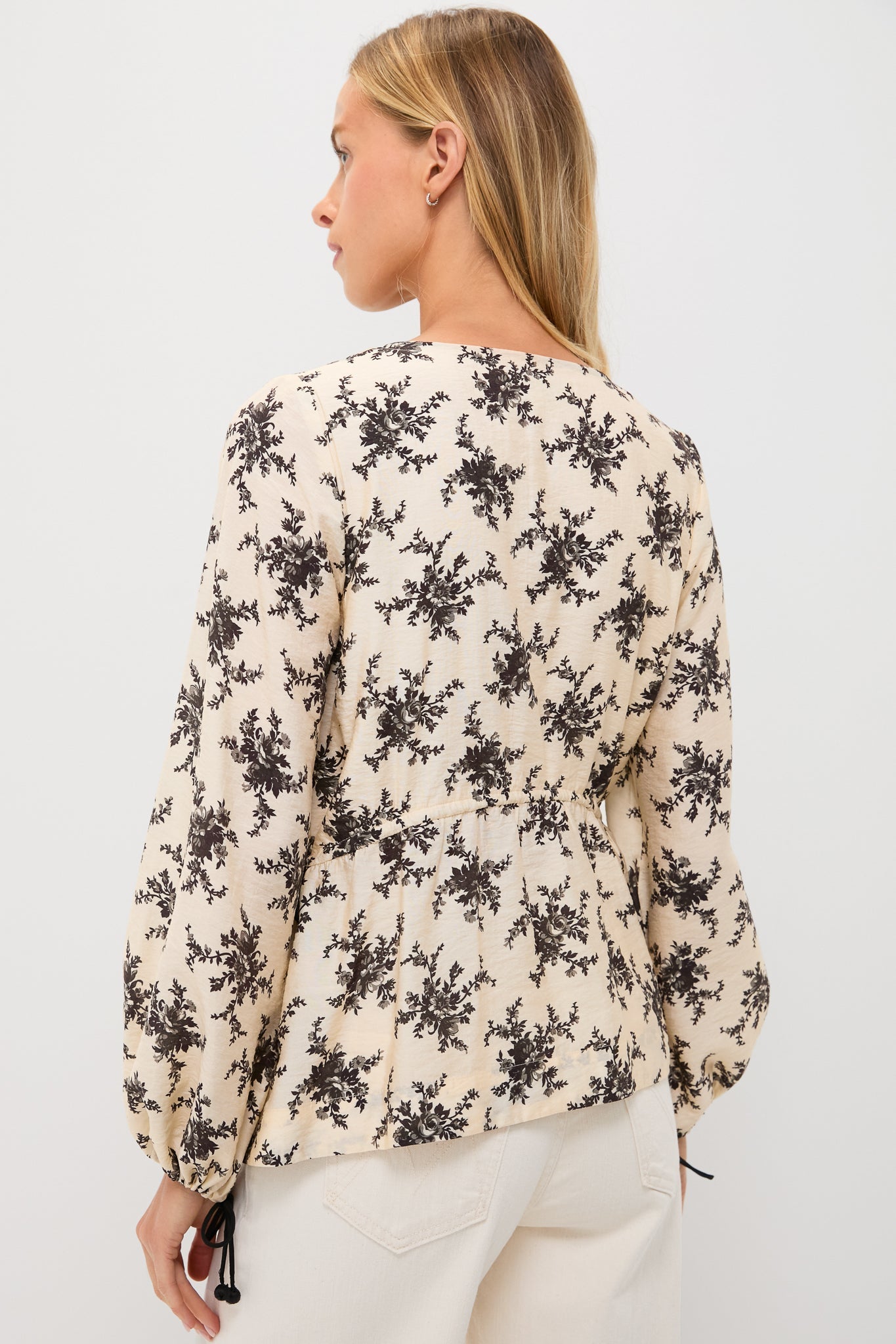 Cream Joan Print Tie Front Top