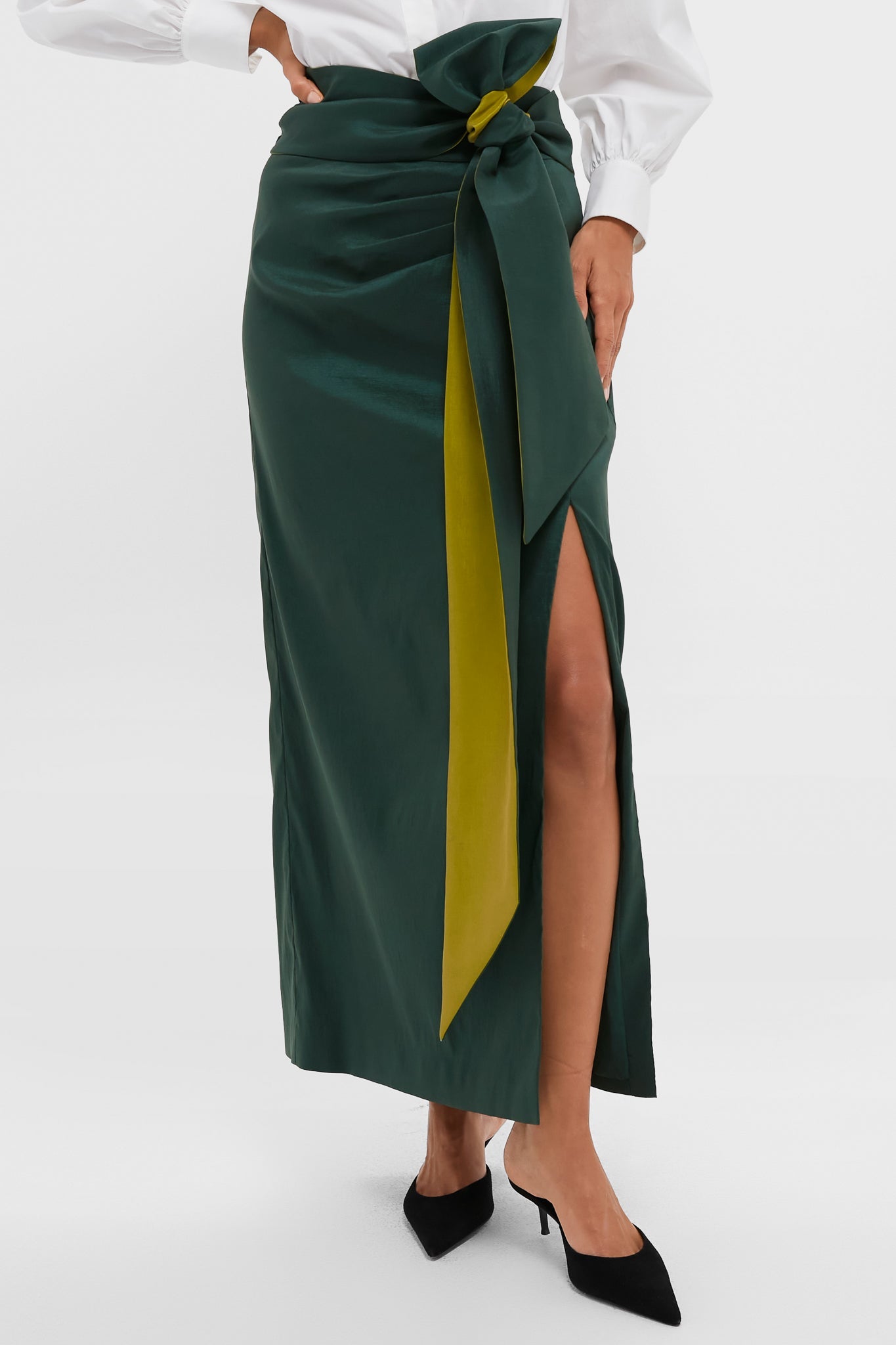 Forest Green Taffeta Angelise Tie Skirt