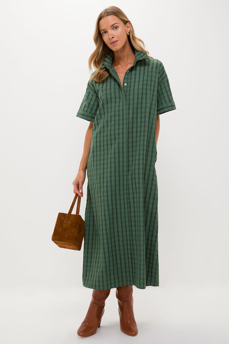 Dark Green Windowpane Seersucker Zacara Dress