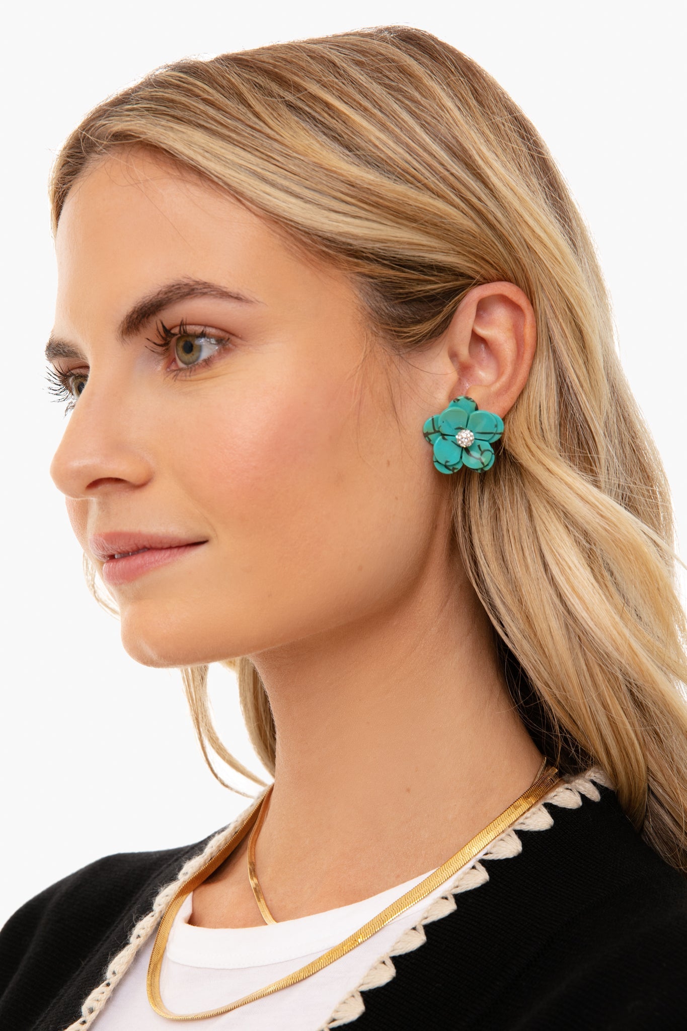Turquoise Poppy Button Earrings