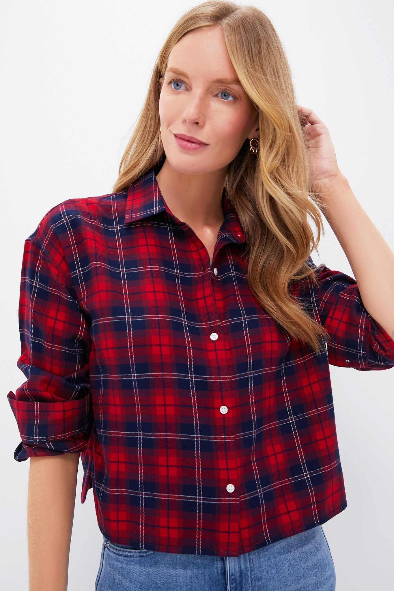 Red Plaid Flannel Cropped Jasper Button Down