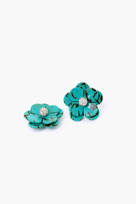 Turquoise Poppy Button Earrings