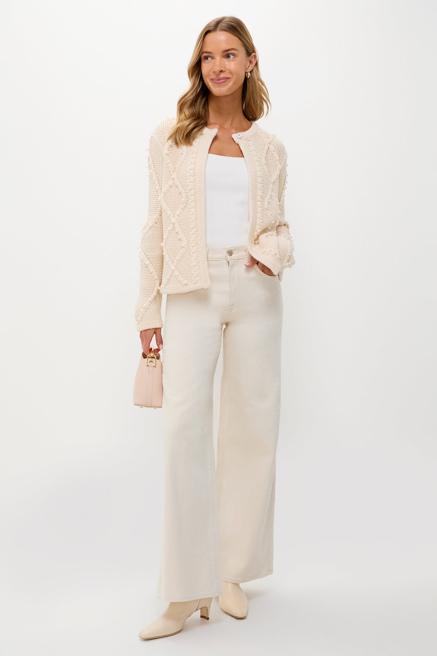 Cream Cable Knit Pearl Collins Cardigan