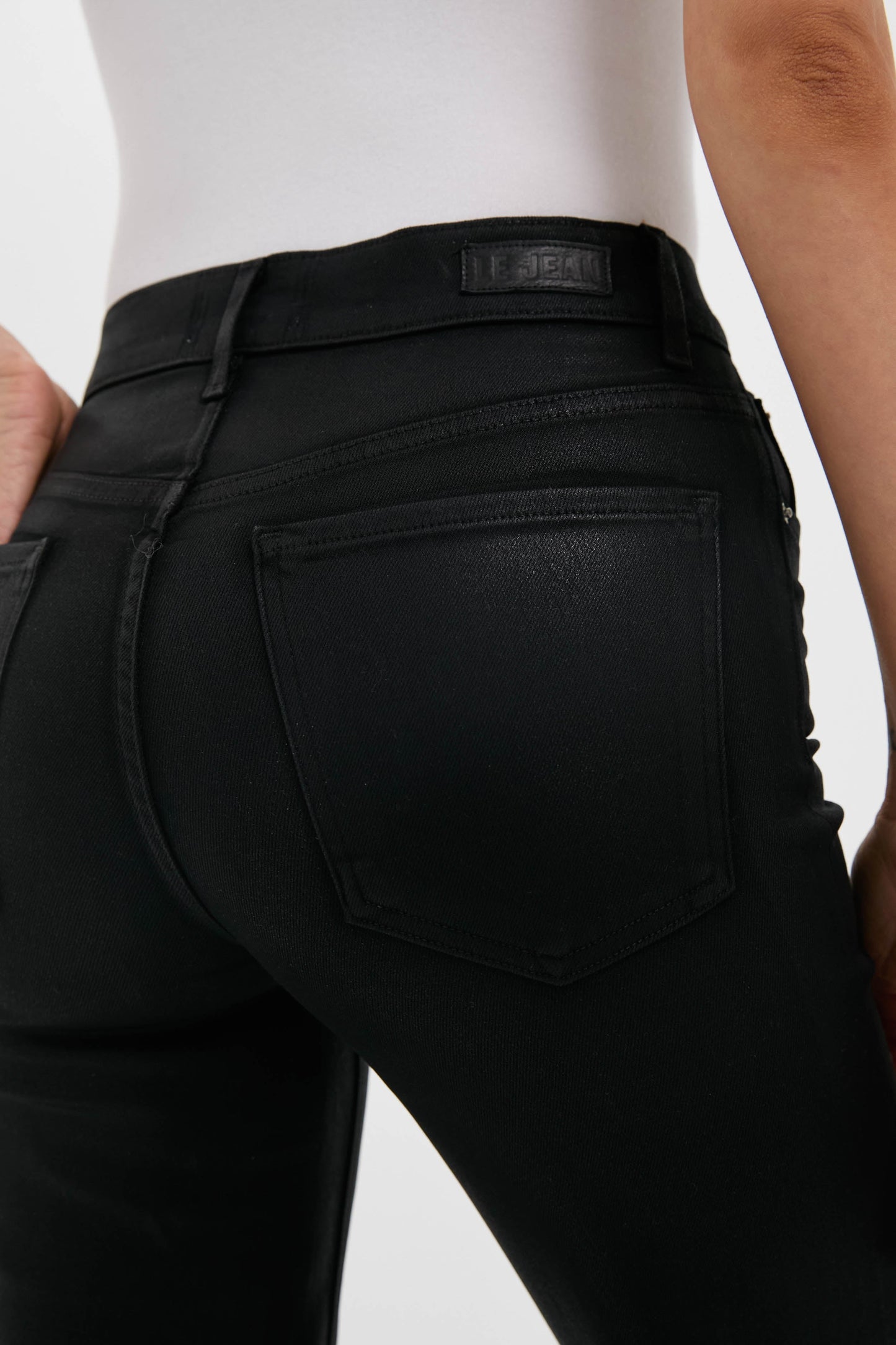 Black Coated Mid Rise Column Jean