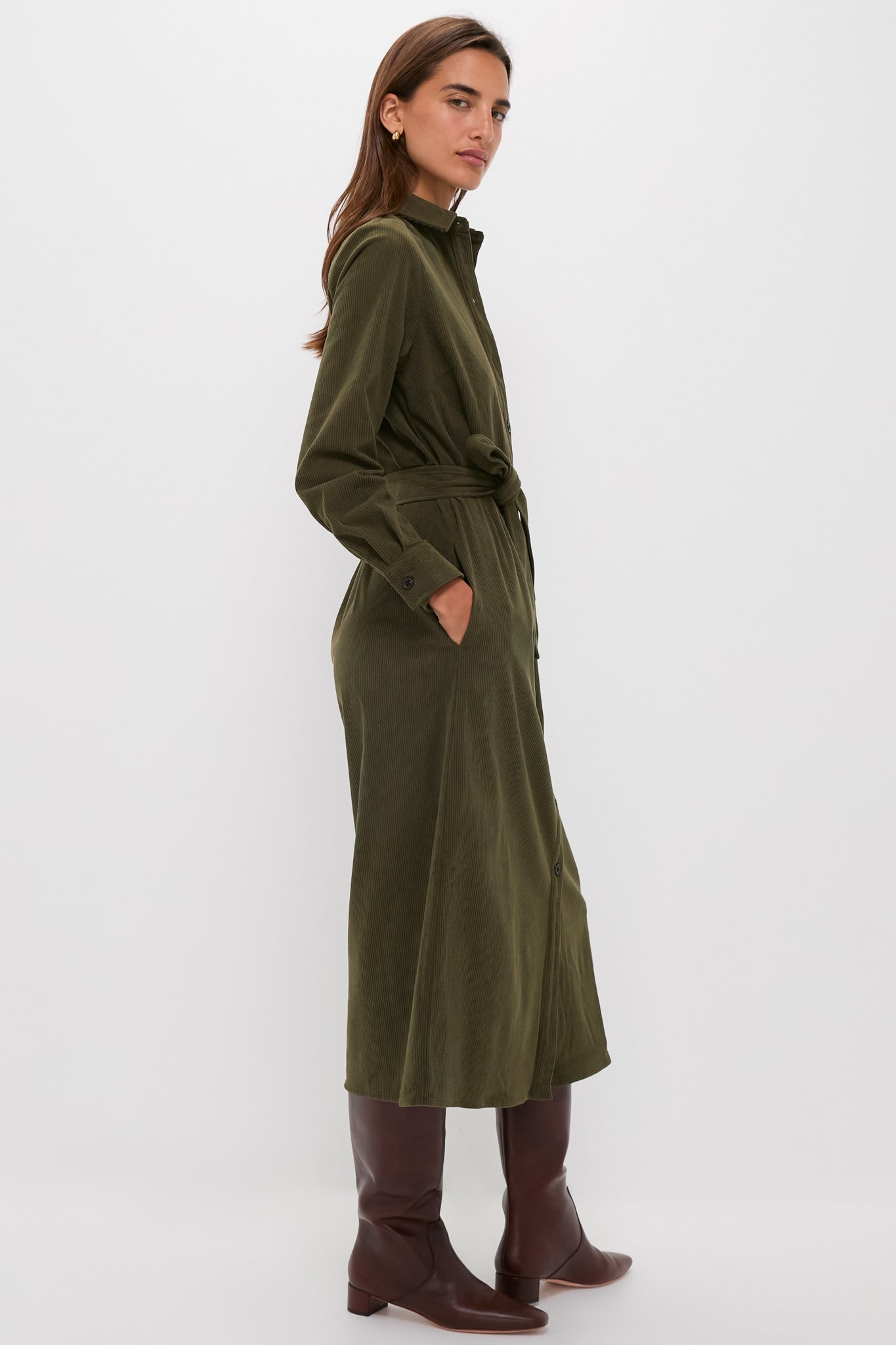 Olive Wide Wale Tara Shirt Dress