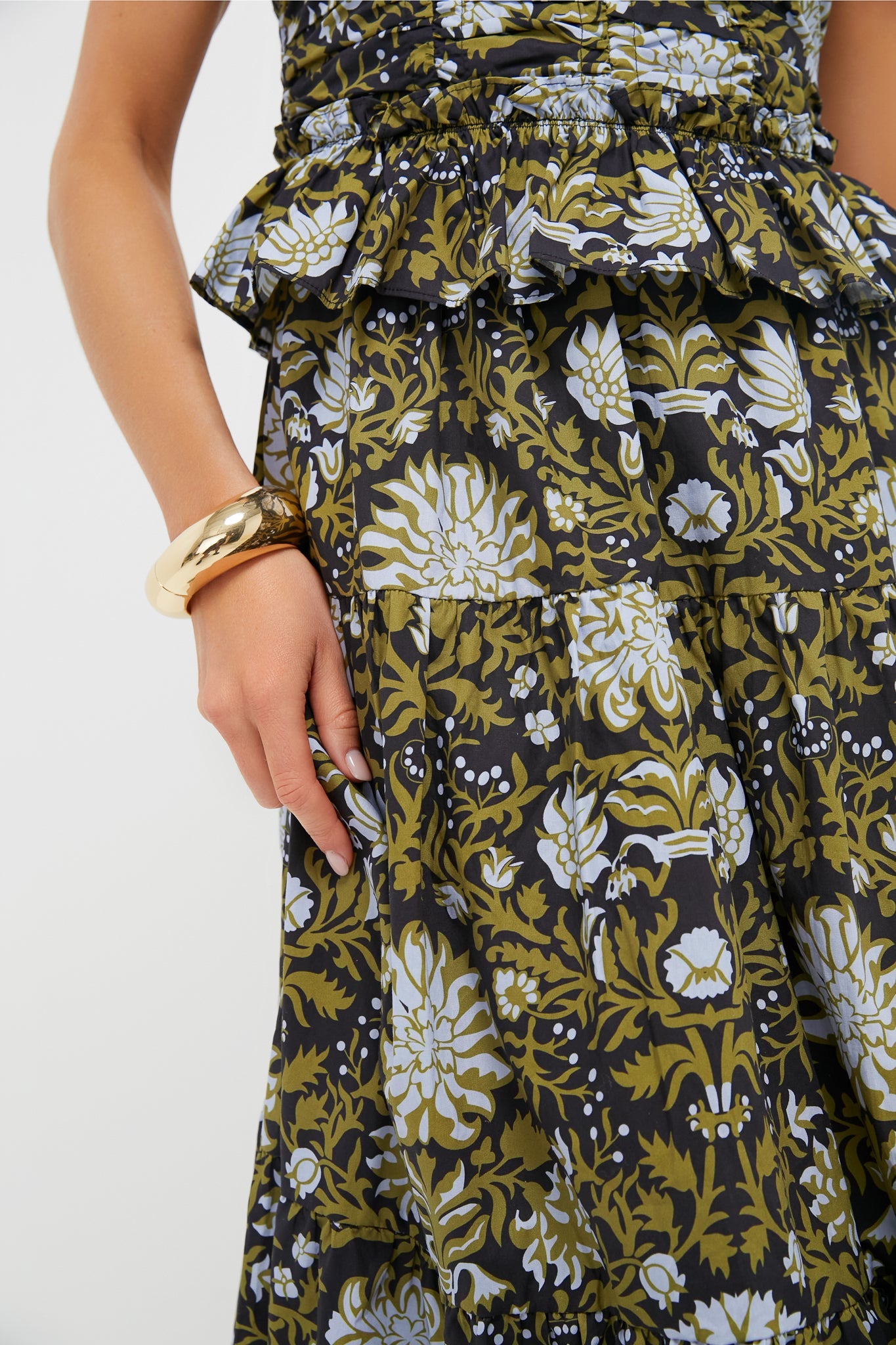 Black Floral Peplum Myles Midi Dress