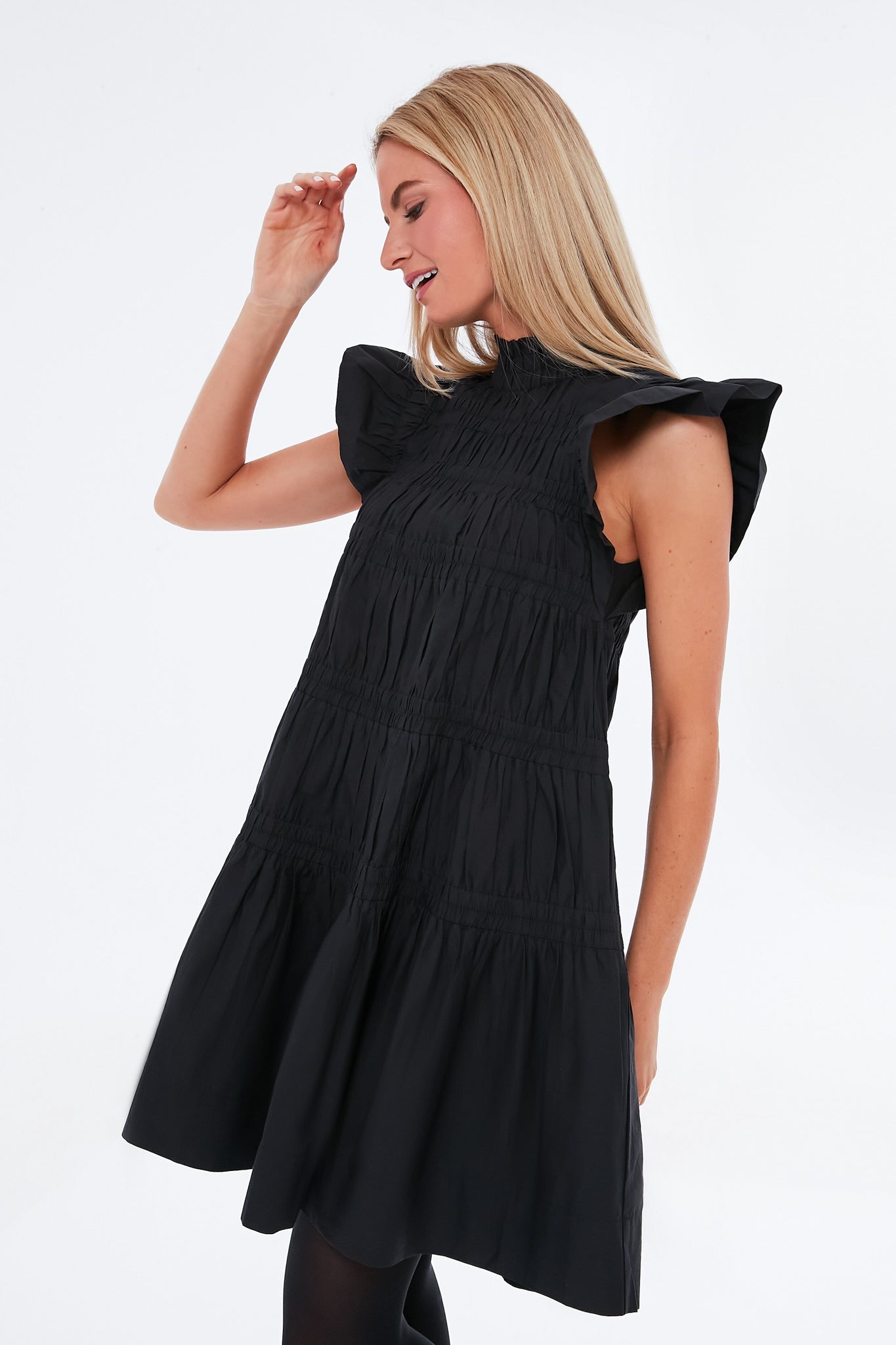 Black Steph Cotton Flutter Sleeve Tunic Dress
