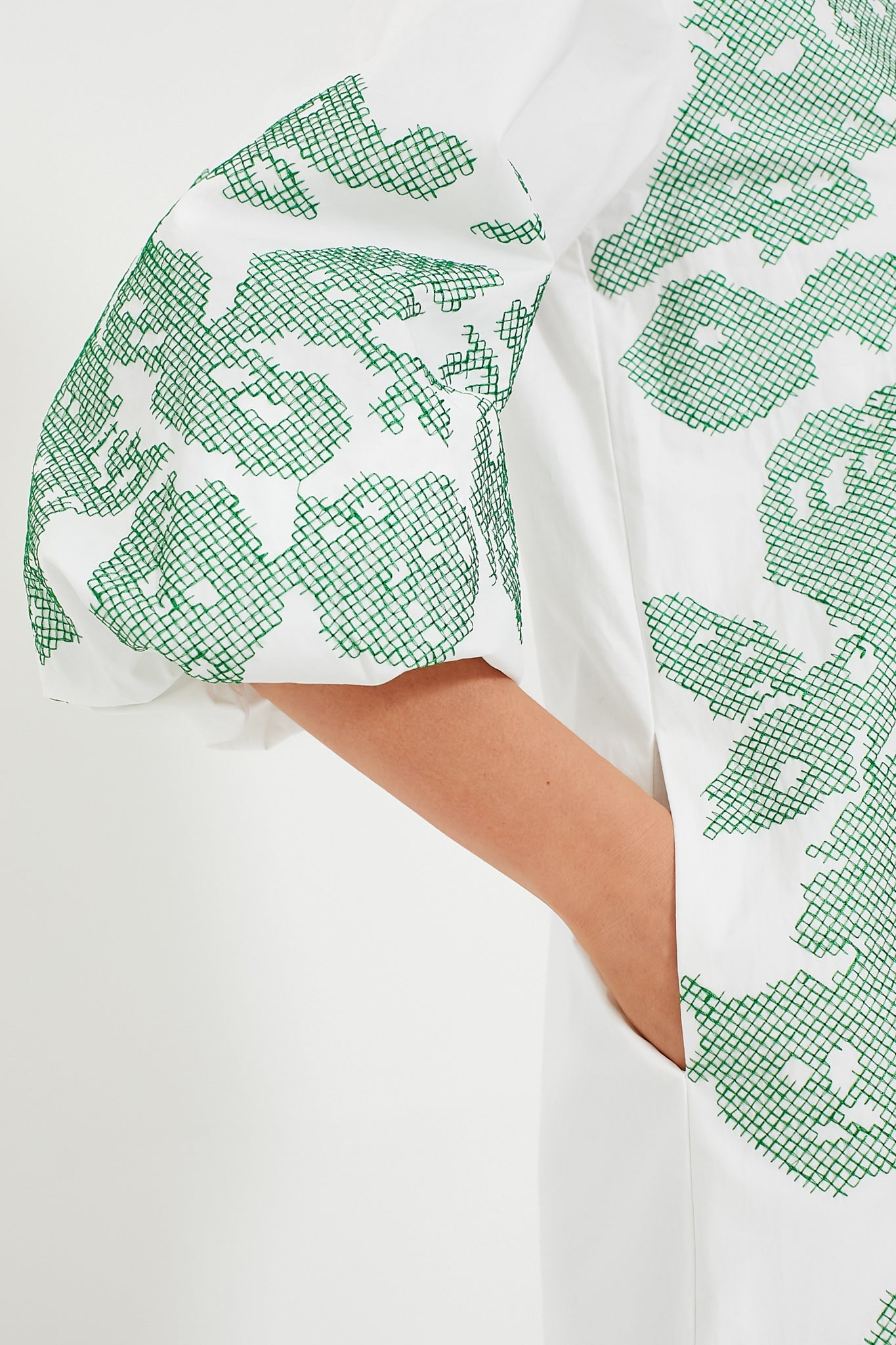 White & Green Embroidery Arem Caftan