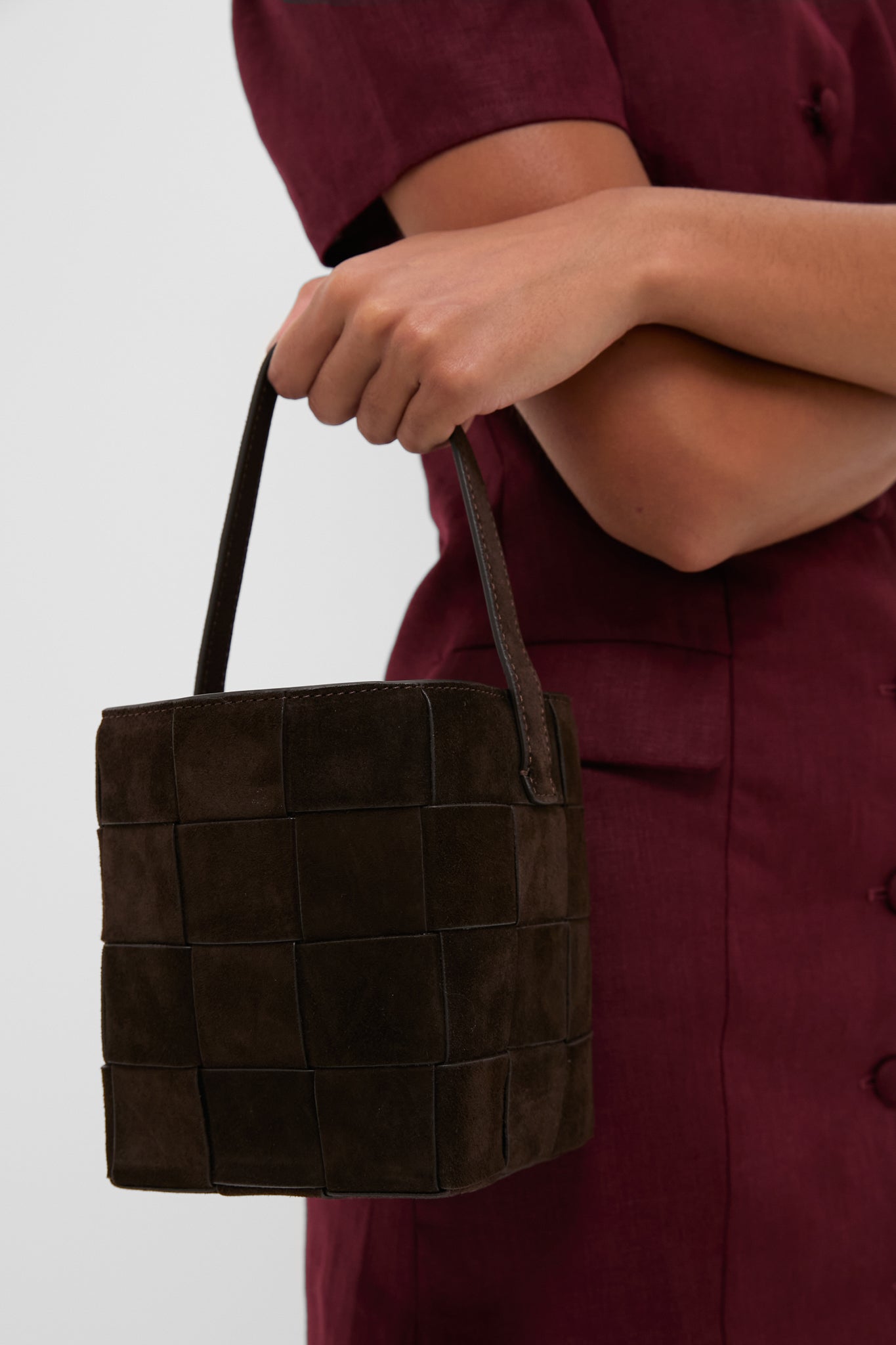 Woven Tmoro Suede Laith Top Handle Bag