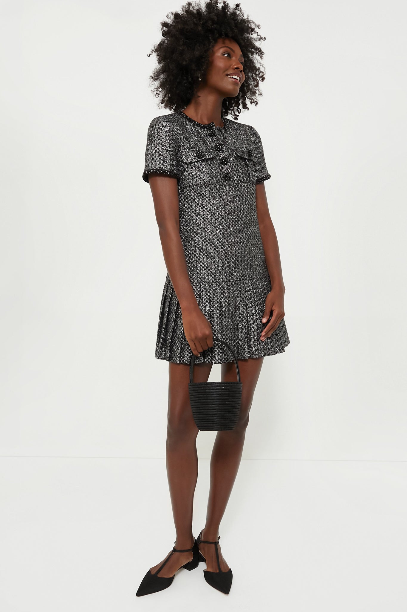 Black Metallic Boucle Mini Dress