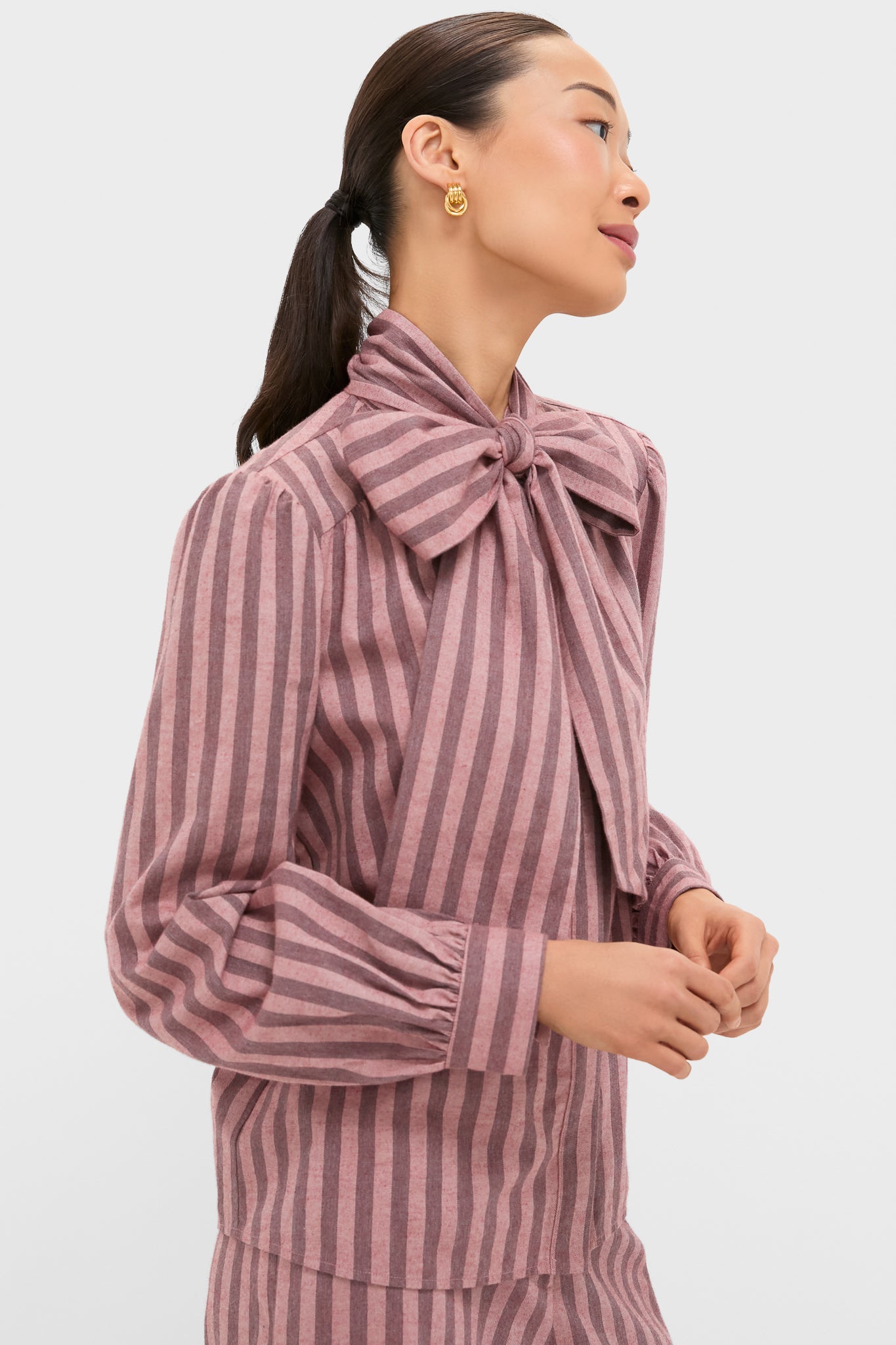 Mauve Stripe Brianna Bow Blouse