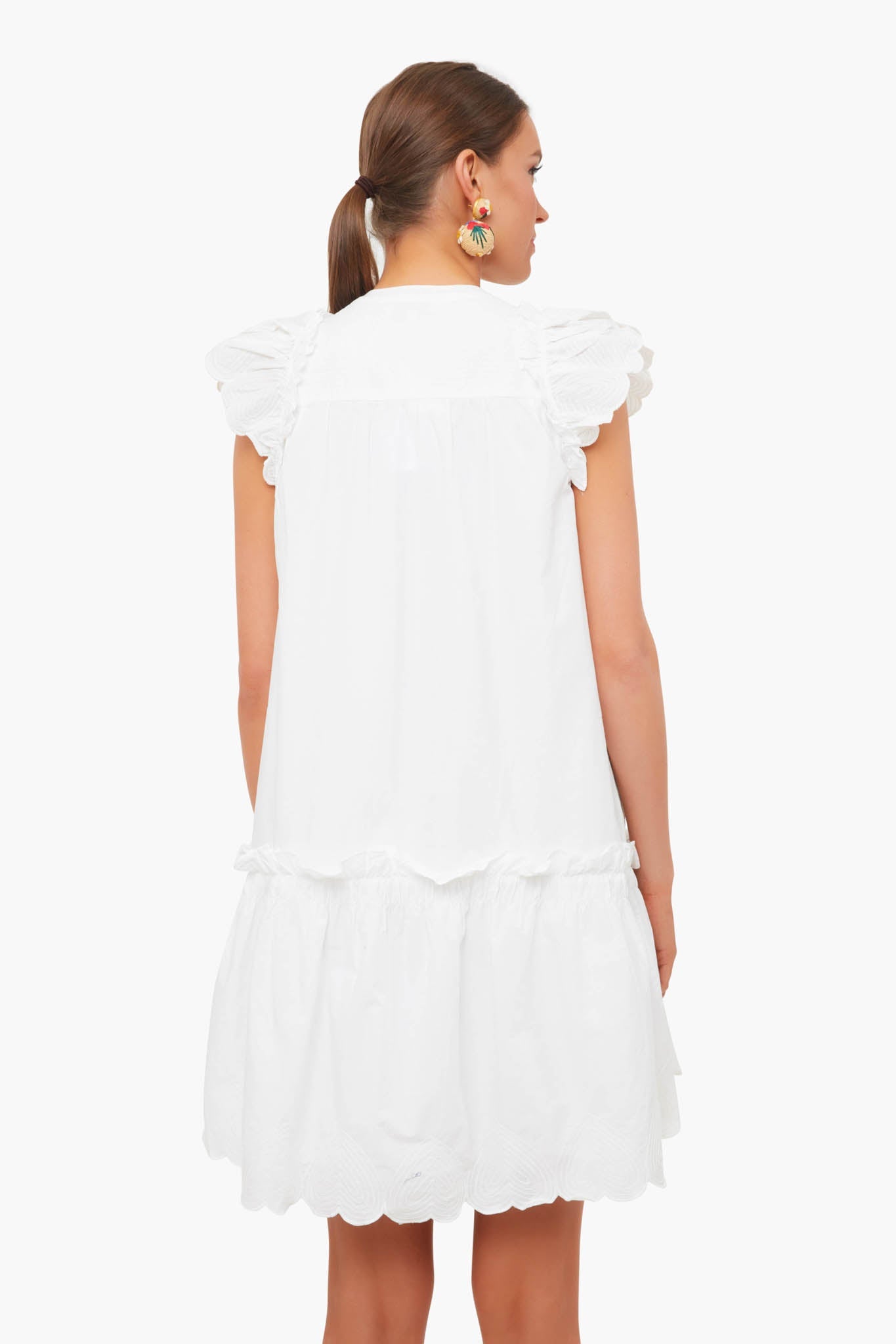 White Heidi Heart Quilted Petal Sleeve Tiered Tunic