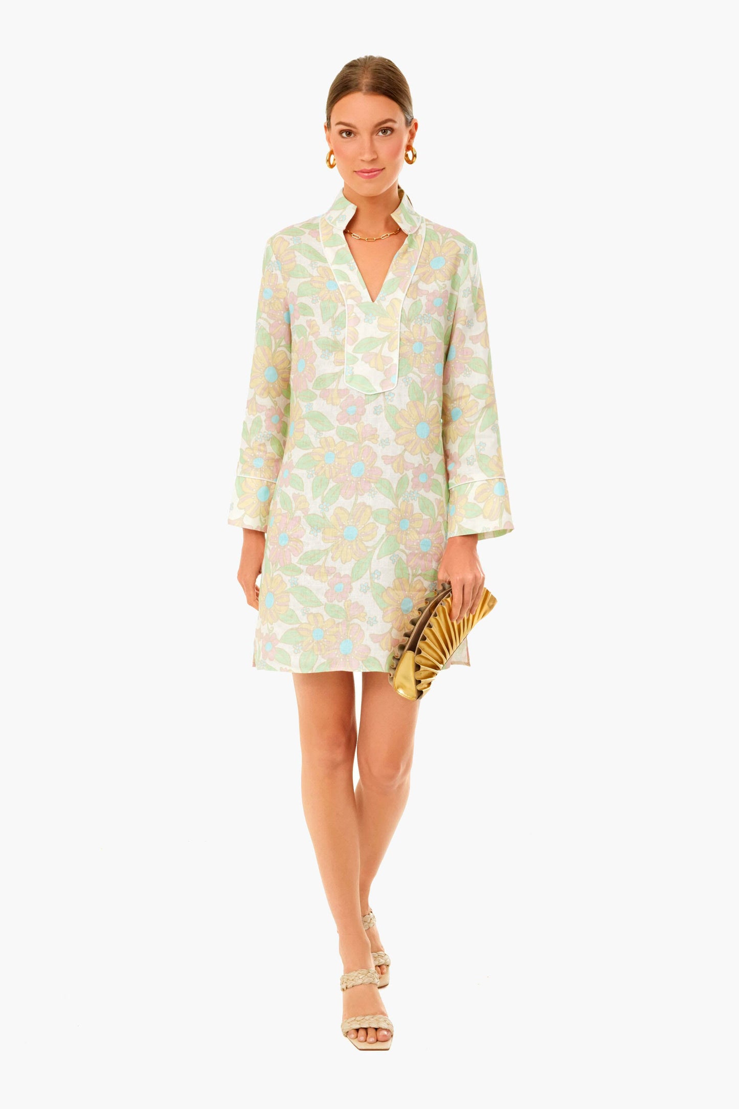 Retro Floral Long Sleeve Classic Tunic Dress