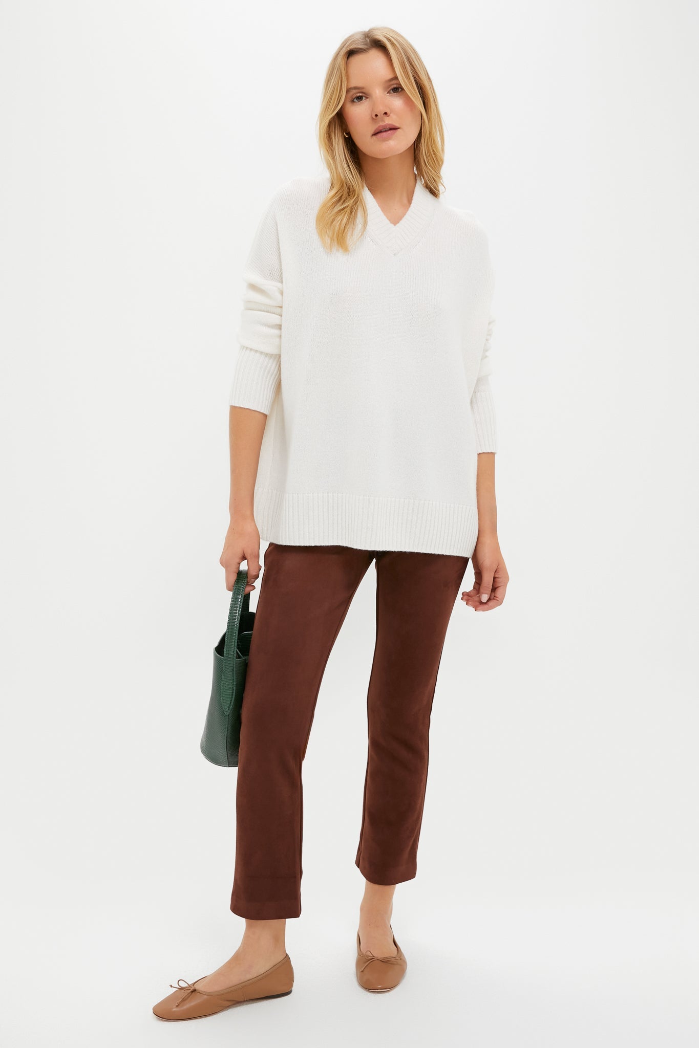 Ivory Cashmere Cassie V-Neck Cashmere Sweater