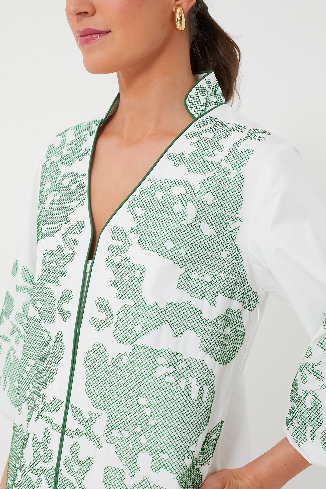 White & Green Embroidery Arem Caftan