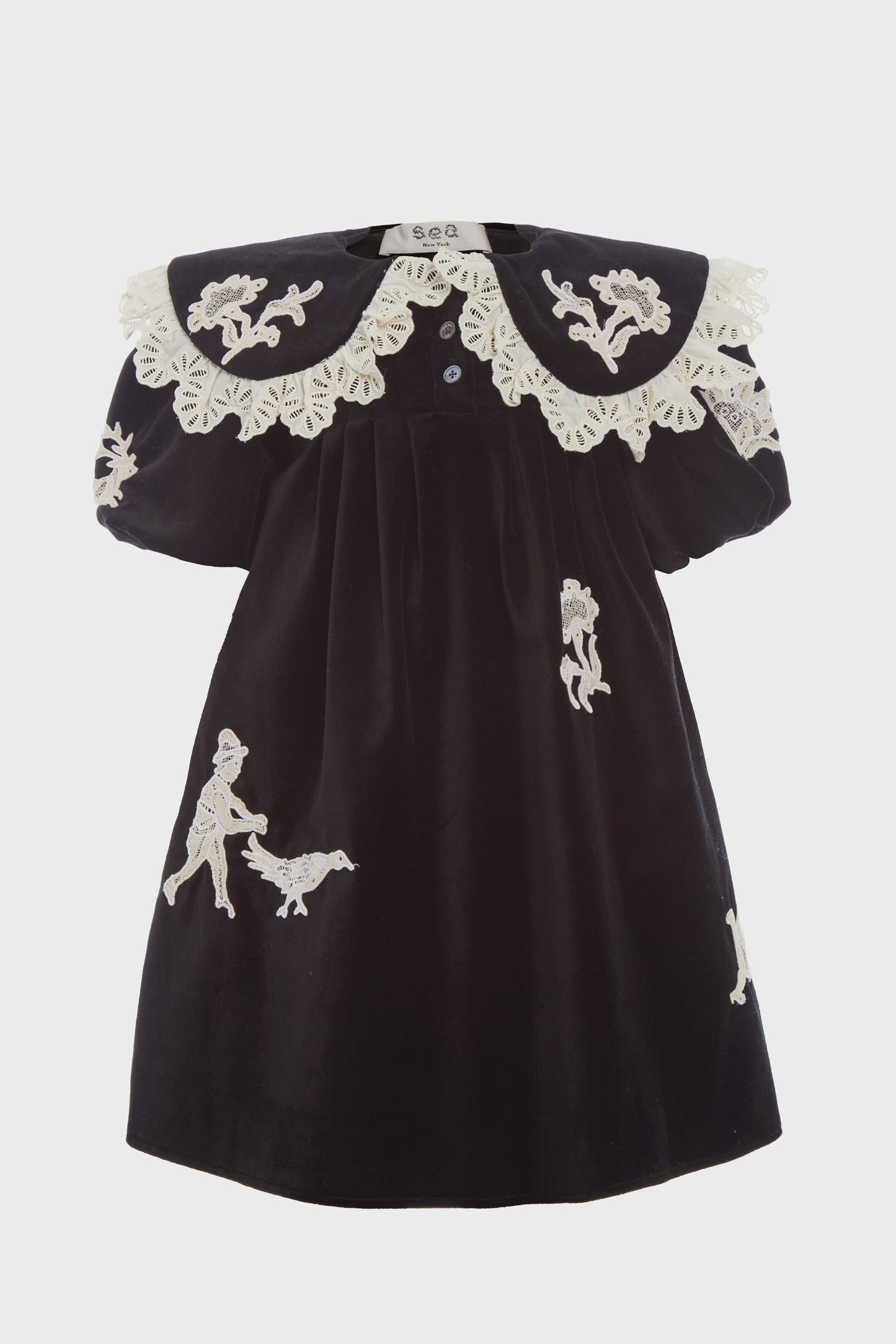 Black Mika Applique Velveteen Dress