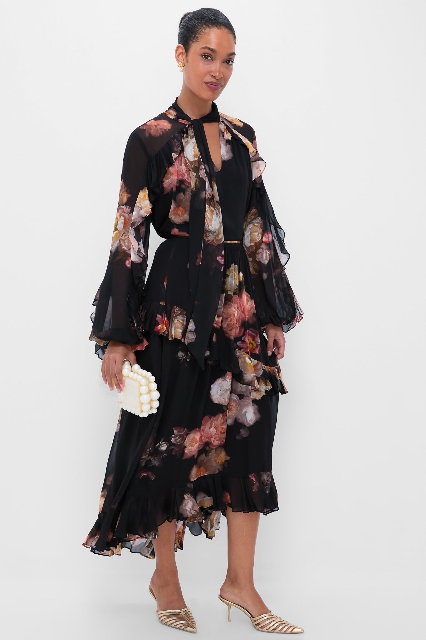 Russet Floral Hypnotic Asymmetric Midi Skirt