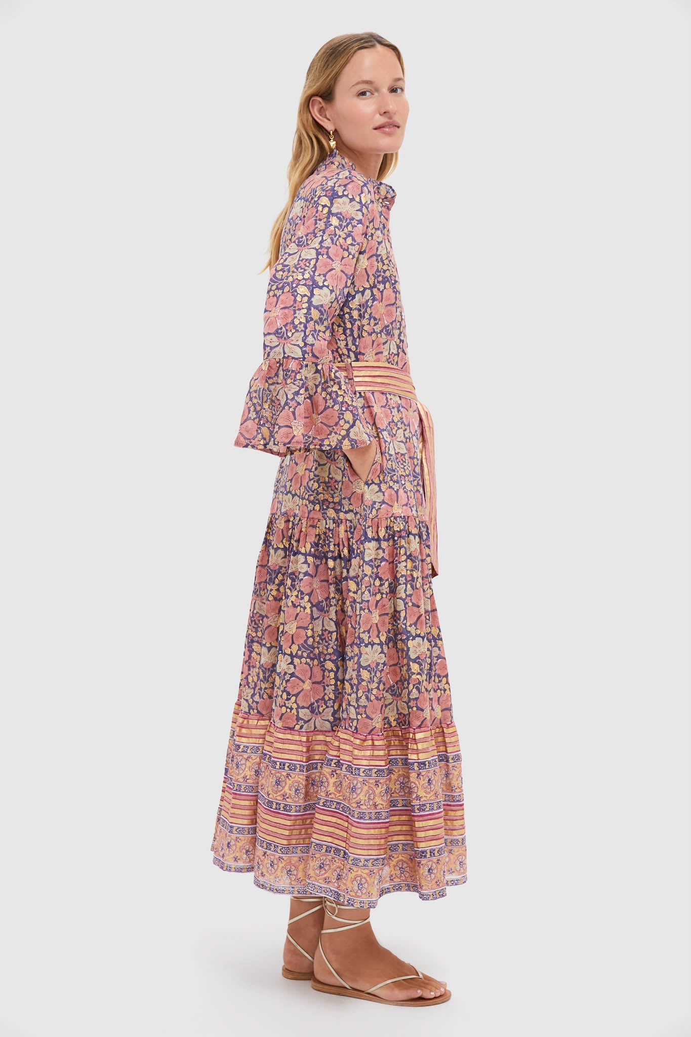 Matera Navy Ruffle Collar Bell Maxi Dress