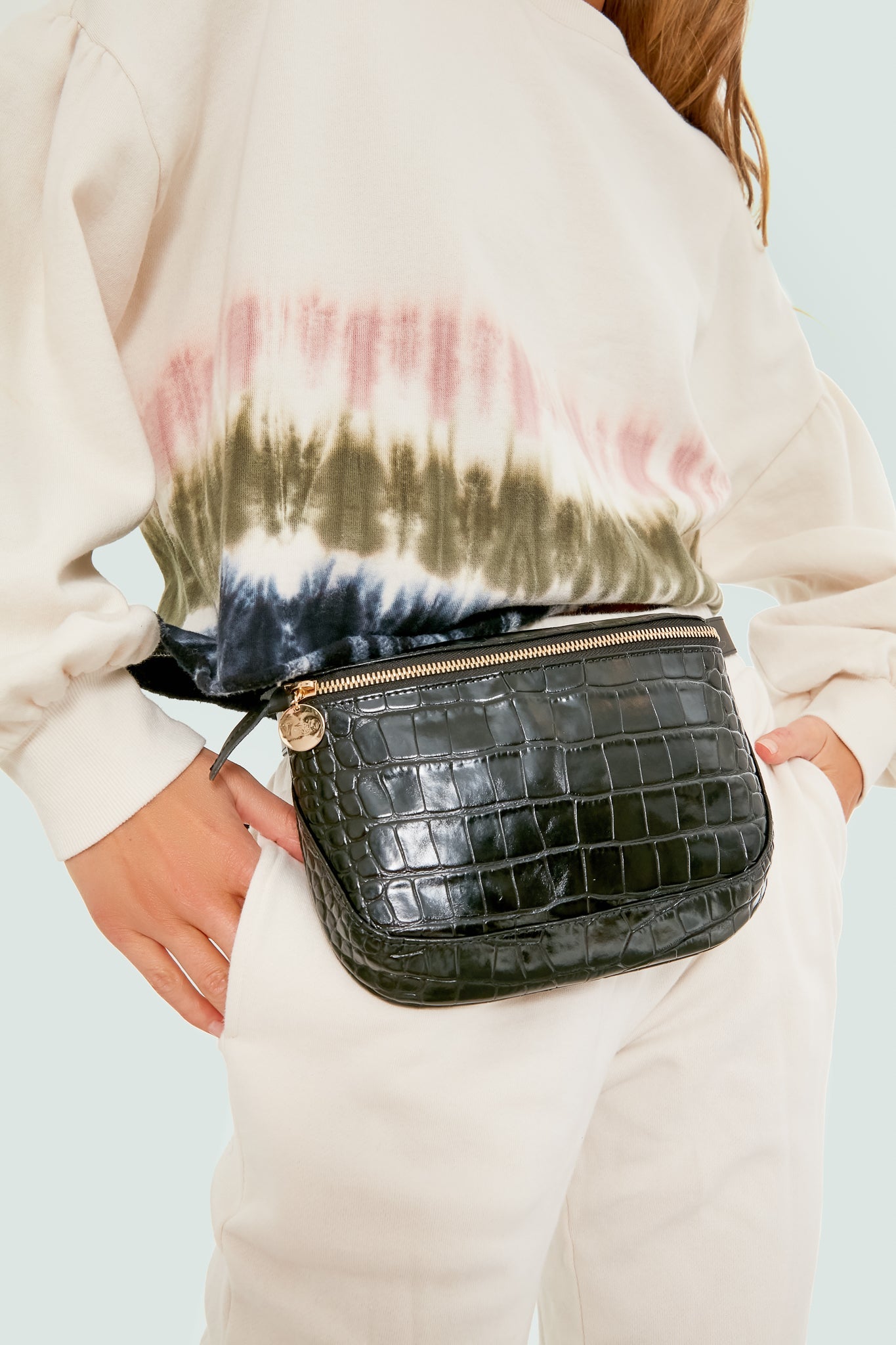 Black Croco Fanny Pack