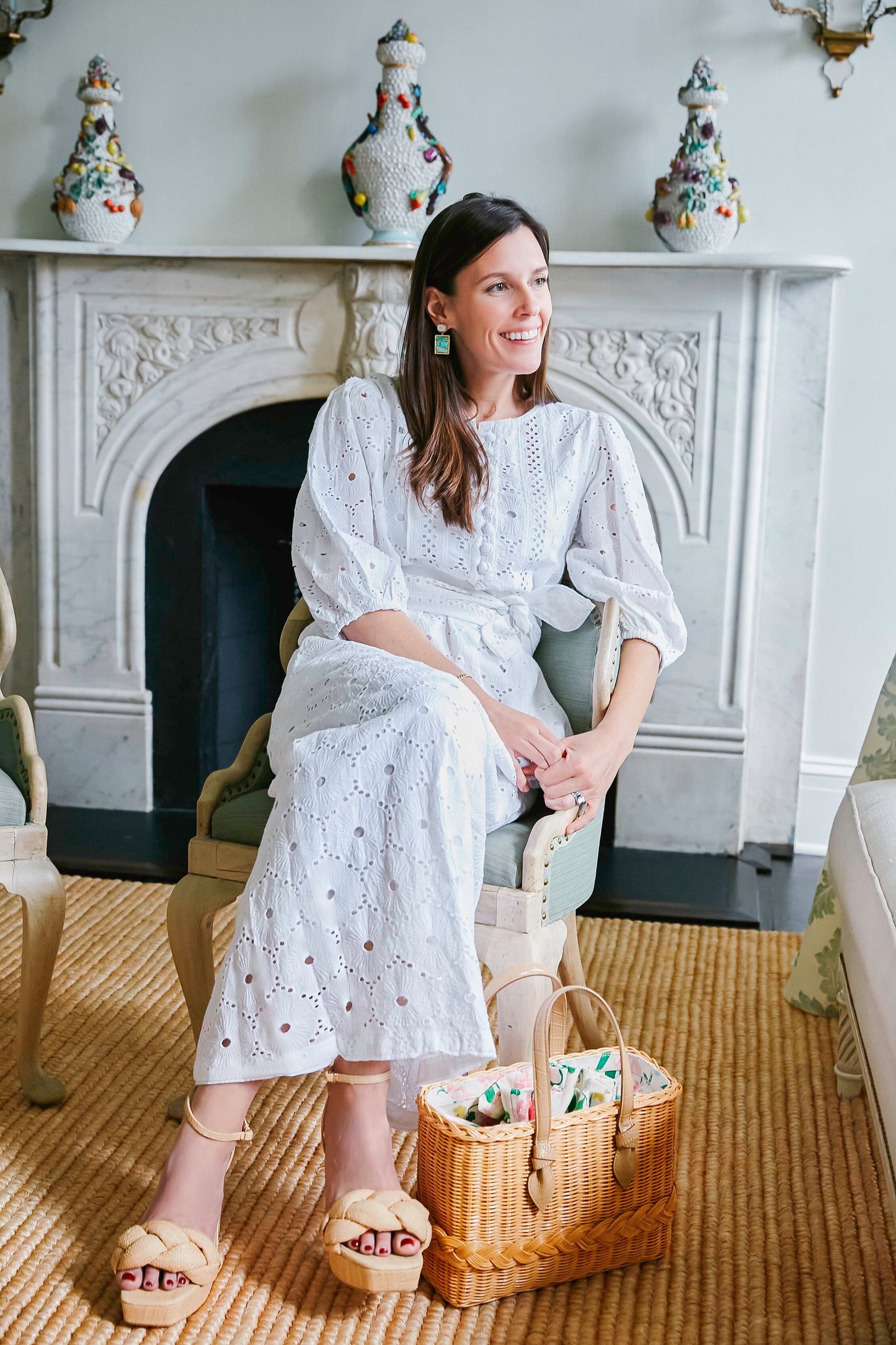 White Eyelet Gerbera Daisy Carmel Kaftan