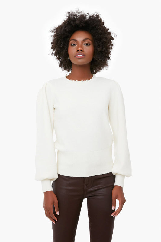 French Cream Pearl Edged Crewneck Sweater