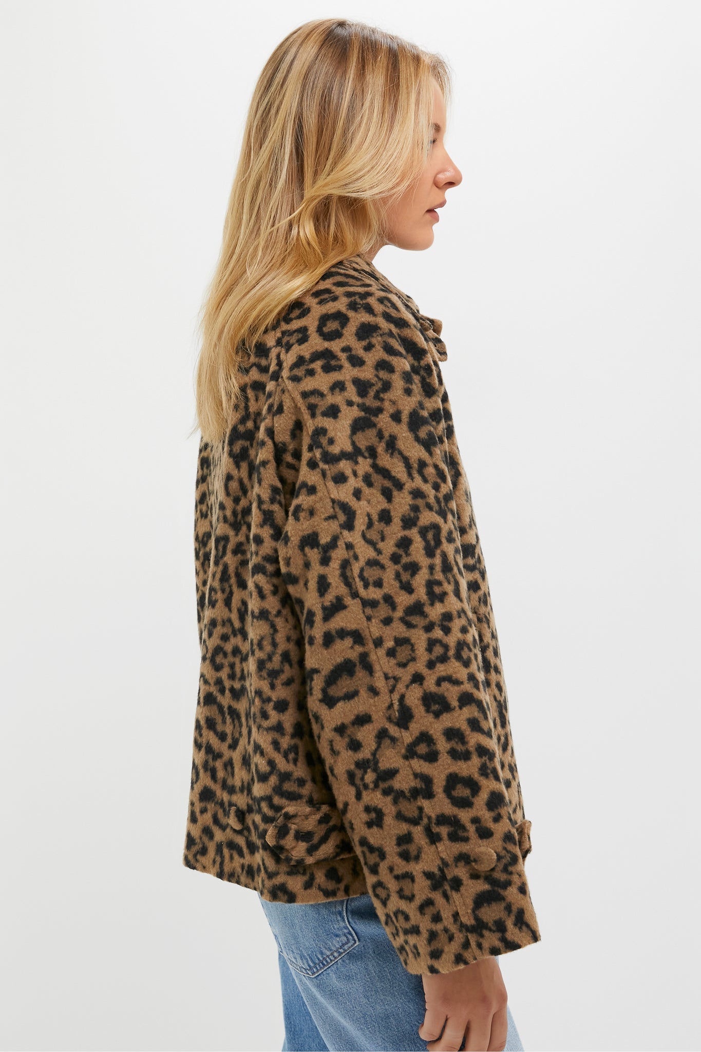 Brushed Wool Leopard Drew Short Trench Coat