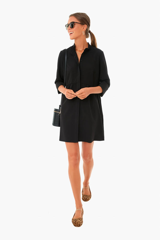 Black Stretch Crepe Royal Shirt Dress